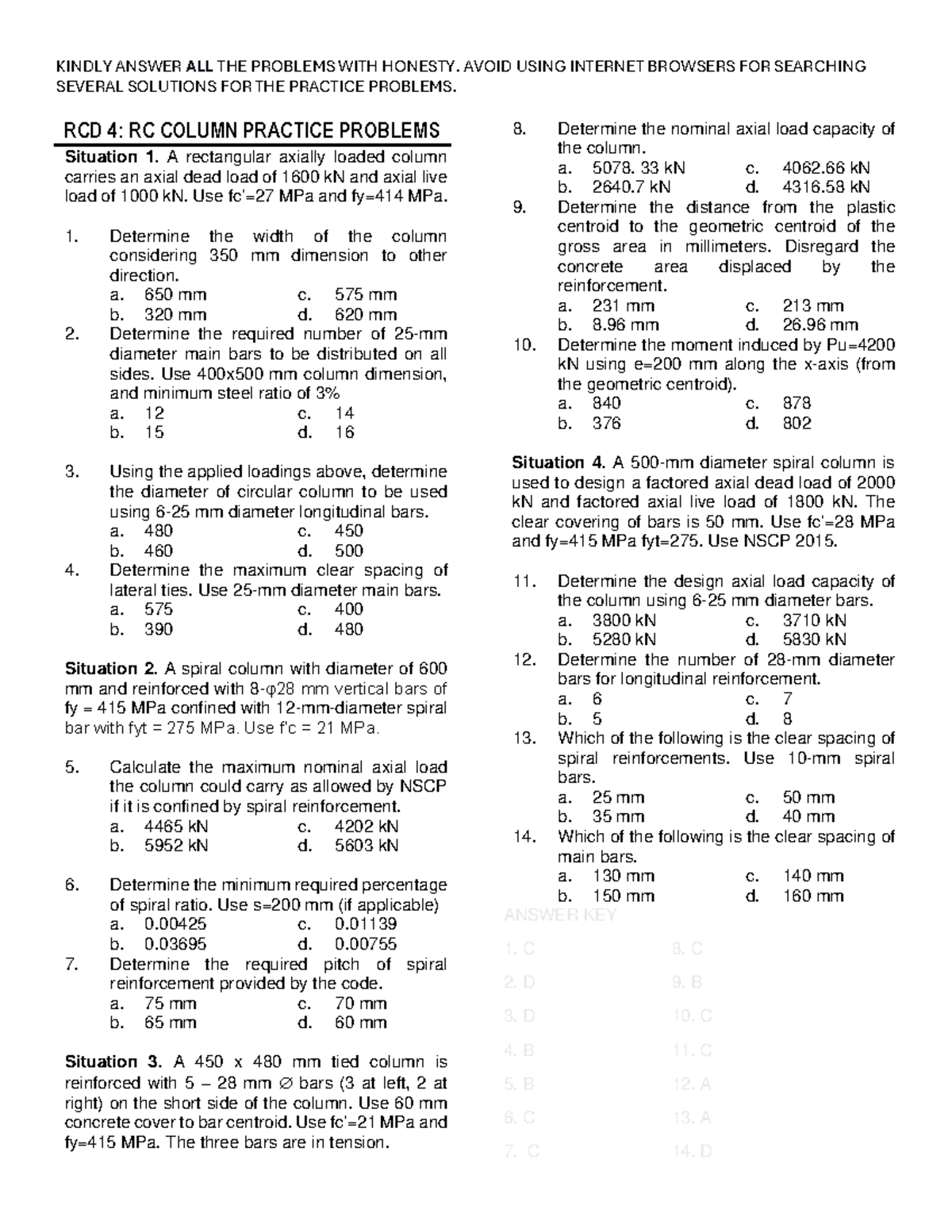 RCD 4: Practice Problems on Reinforced Concrete Columns - Studocu