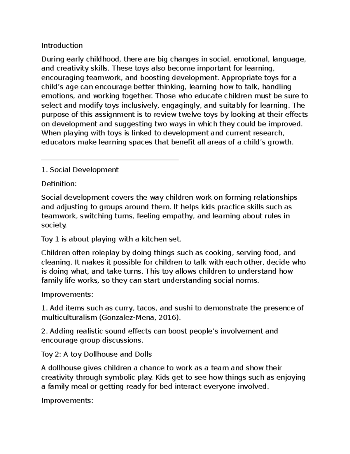 ECEA020 - Assignment 1: Impact of Toys on Child Development - Studocu