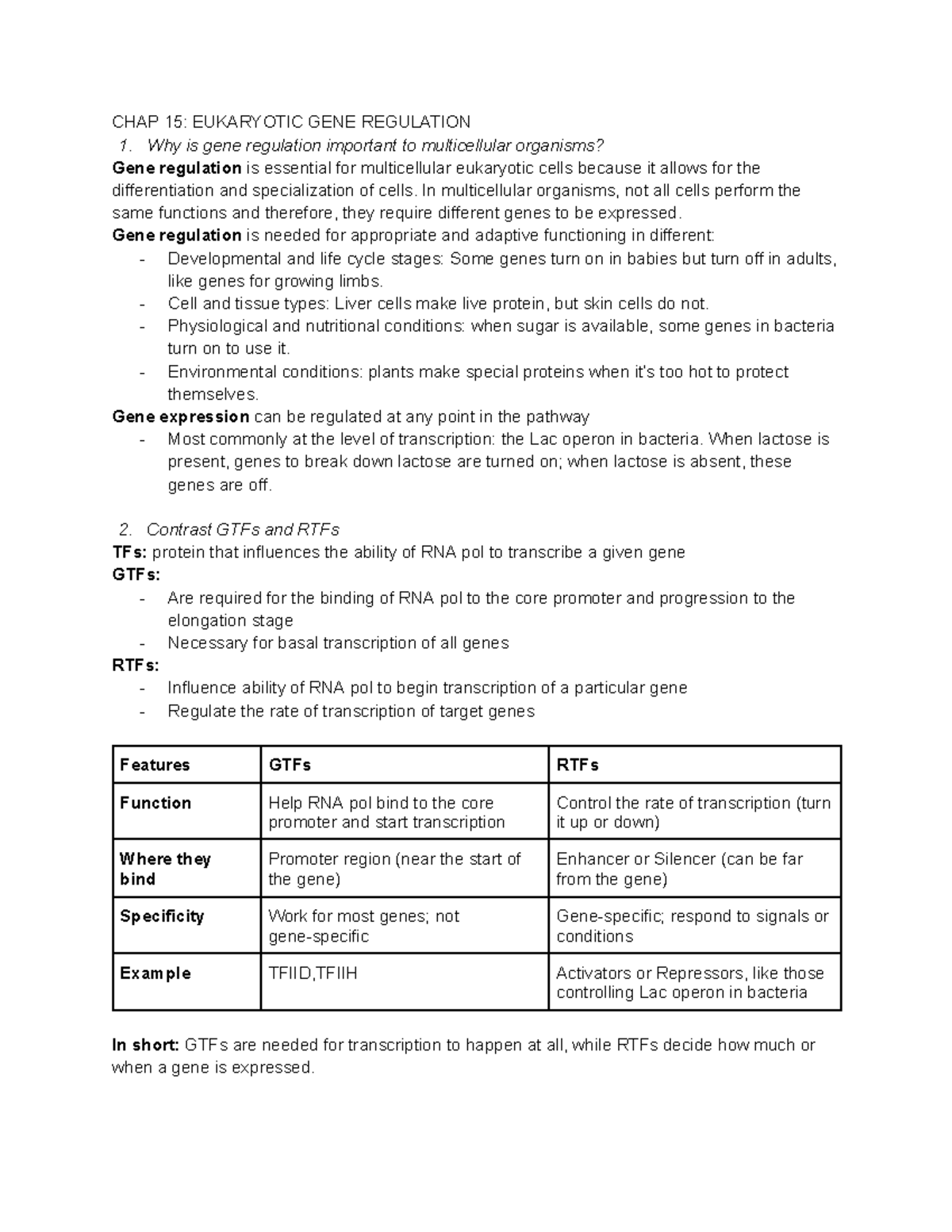 CHAP 15: Eukaryotic Gene Regulation Overview - Studocu