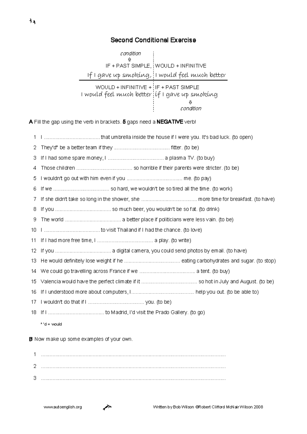 Second Conditional Exercise: IF PAST SIMPLE, WOULD INFINITIVE - Studocu