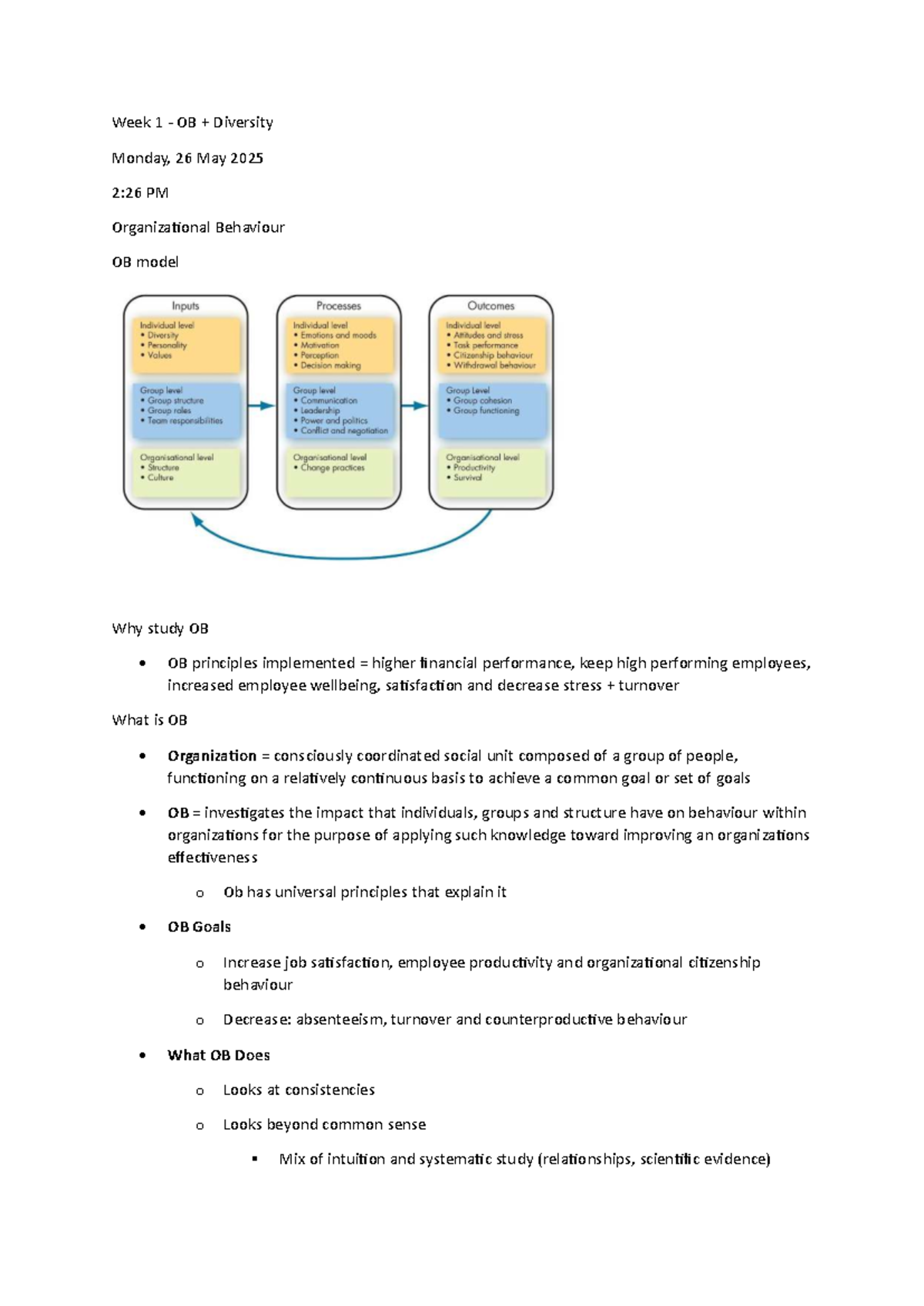 Week 1 OB Lecture Notes: Understanding Diversity in Organizations - Studocu