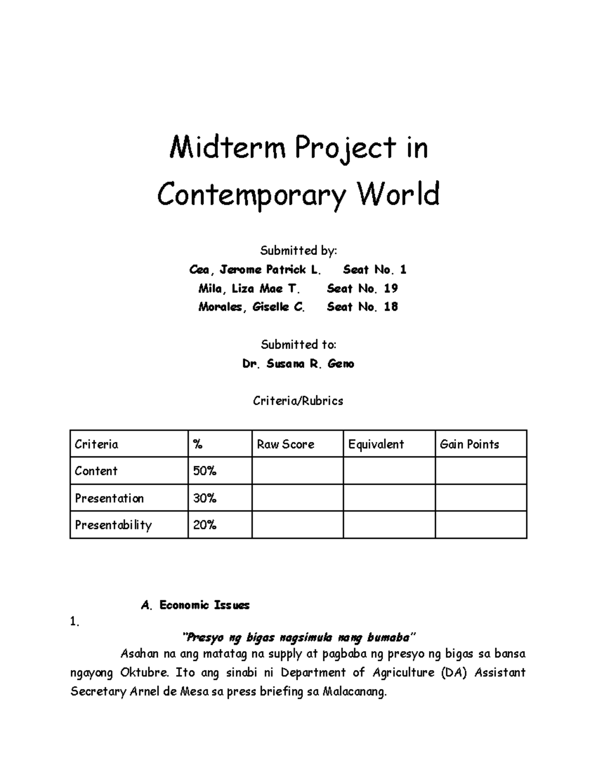 Contemporary World - Midterm Project-CEA-MILA- Morales - Midterm ...