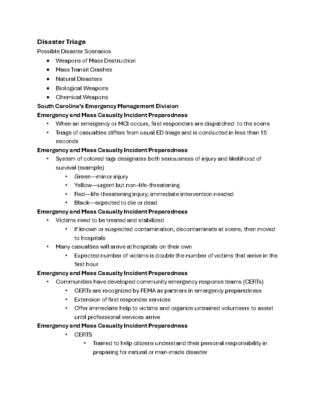 Disaster Triage: Emergency & Mass Casualty Incident Preparedness - Studocu