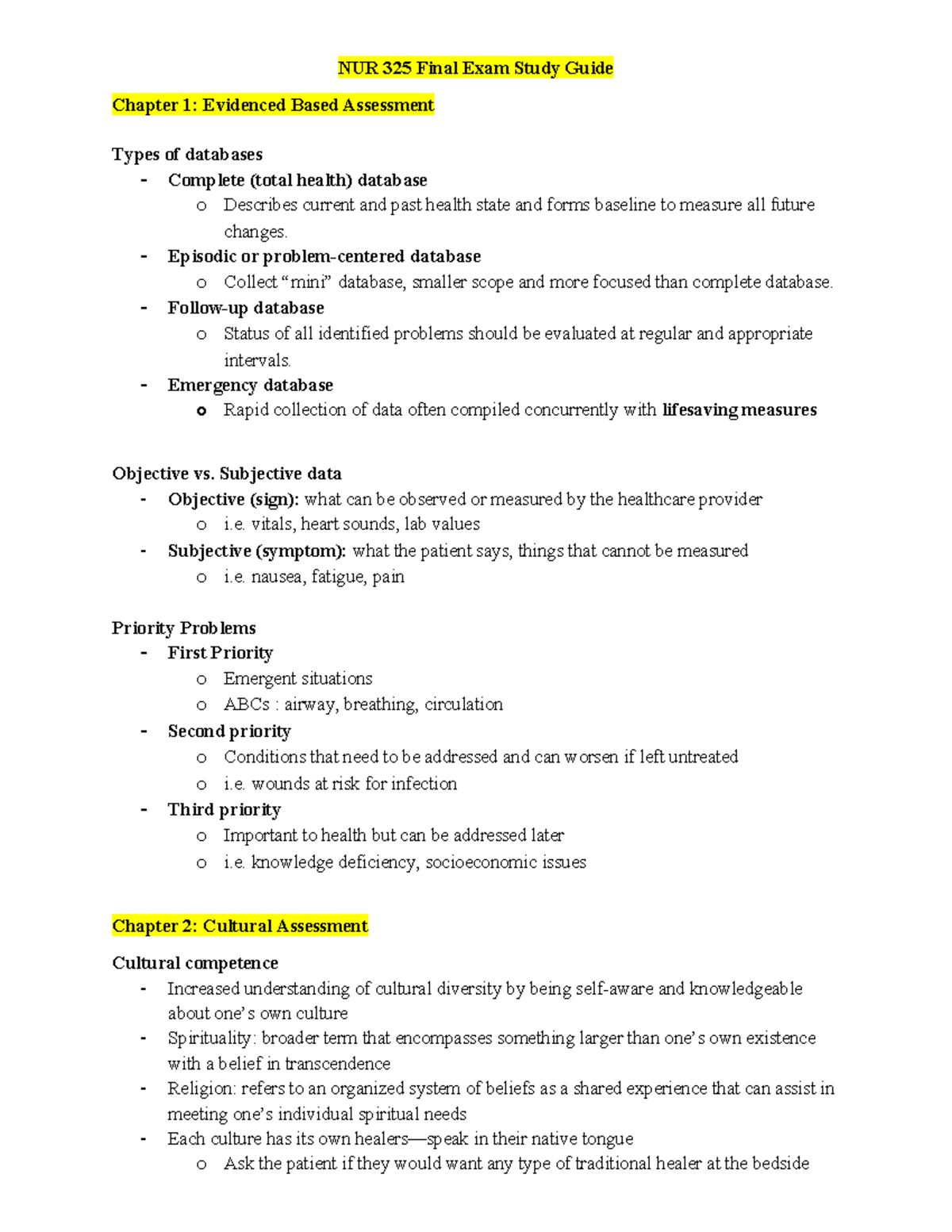 NUR 325 Final Exam Study Guide: Comprehensive Review for Success - Studocu