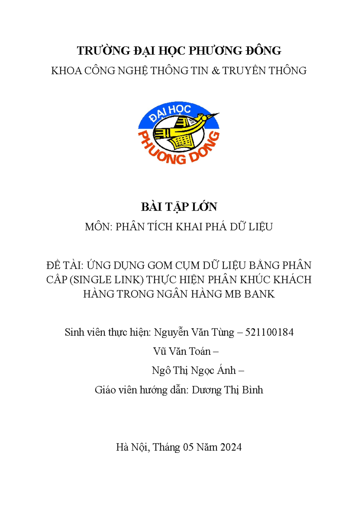 TBL KPDL Final: Ứng Dụng Phân Cụm Dữ Liệu Trong MB Bank - Studocu
