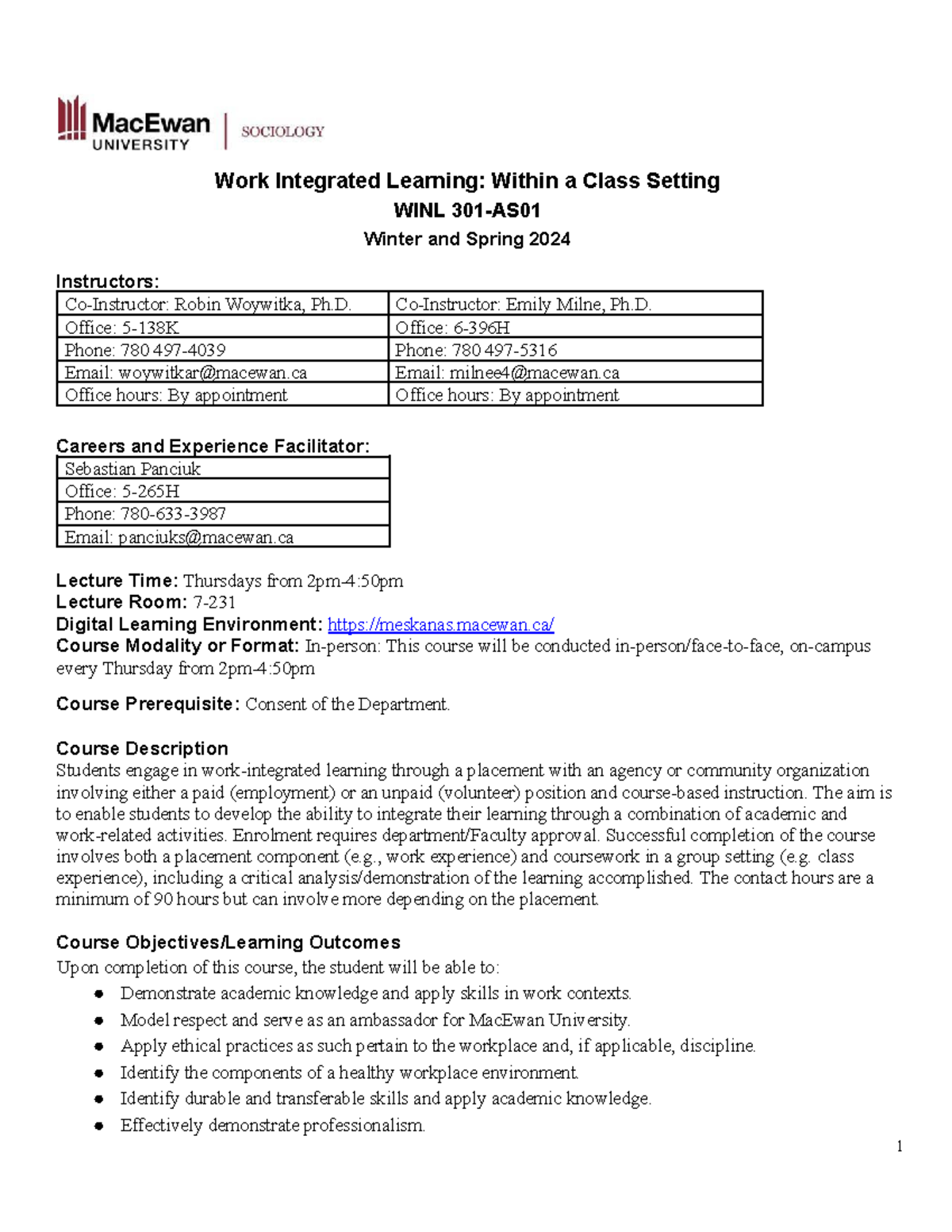 WINL 301-AS Lecture Notes: Work Integrated Learning Winter-Spring 2024 ...