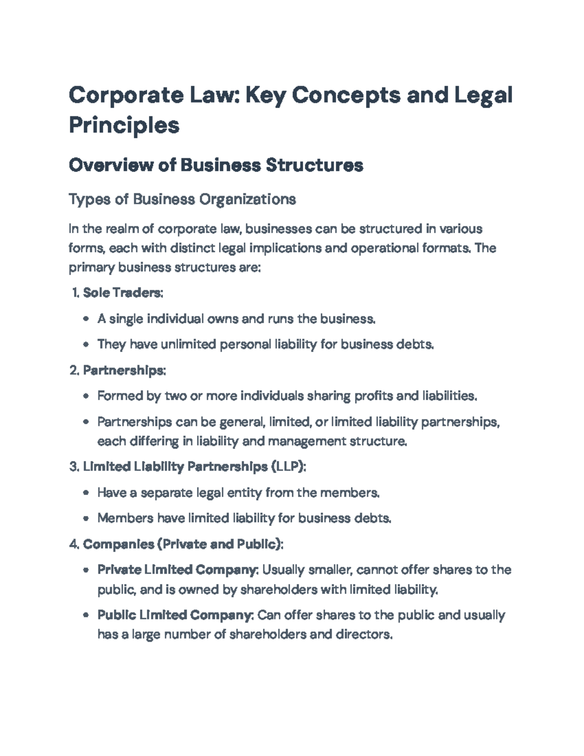 Corporate Law Overview: Structures, Rights, and Responsibilities ...