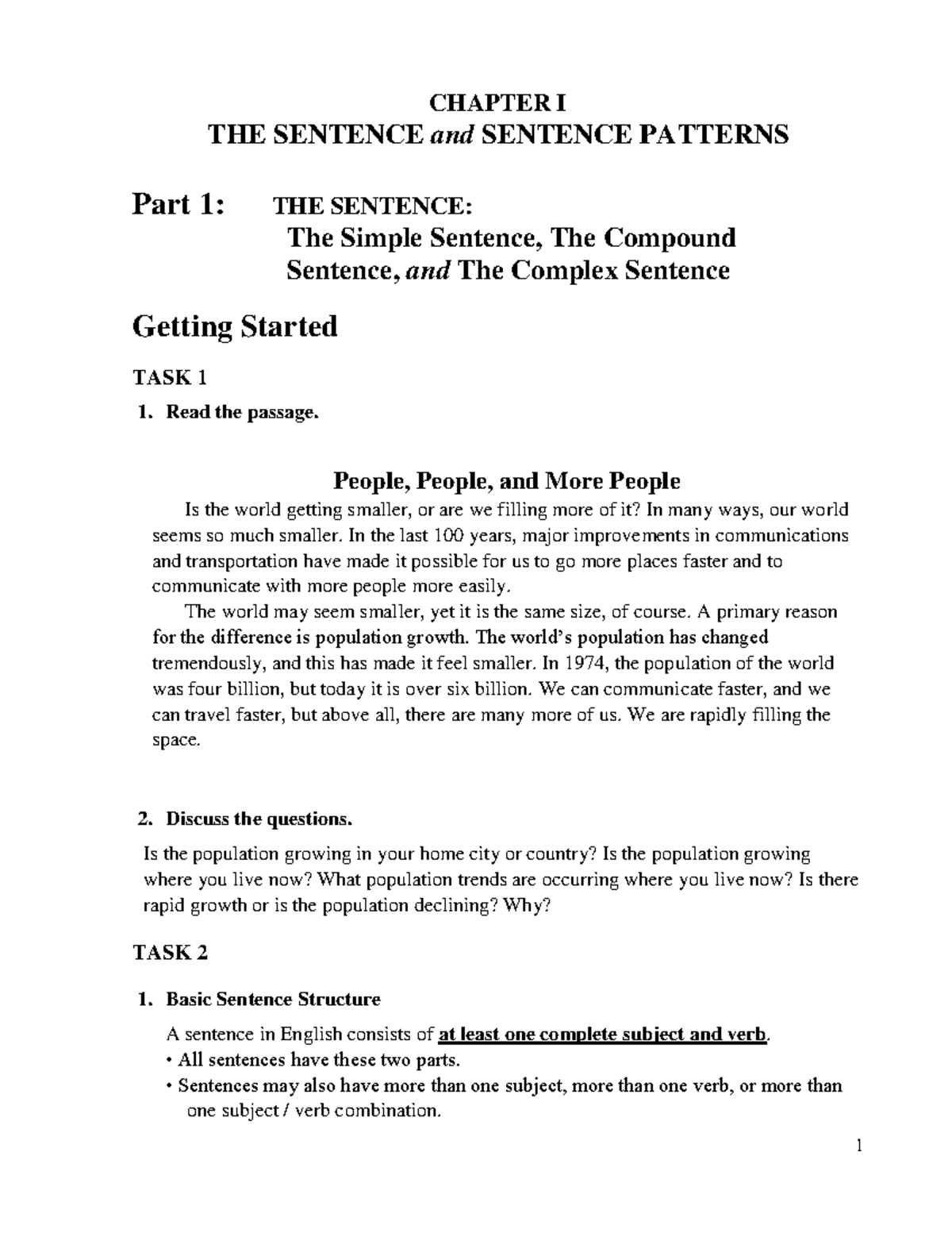 CHAPTER I: THE SENTENCE & PATTERNS (ENG 101) - Studocu