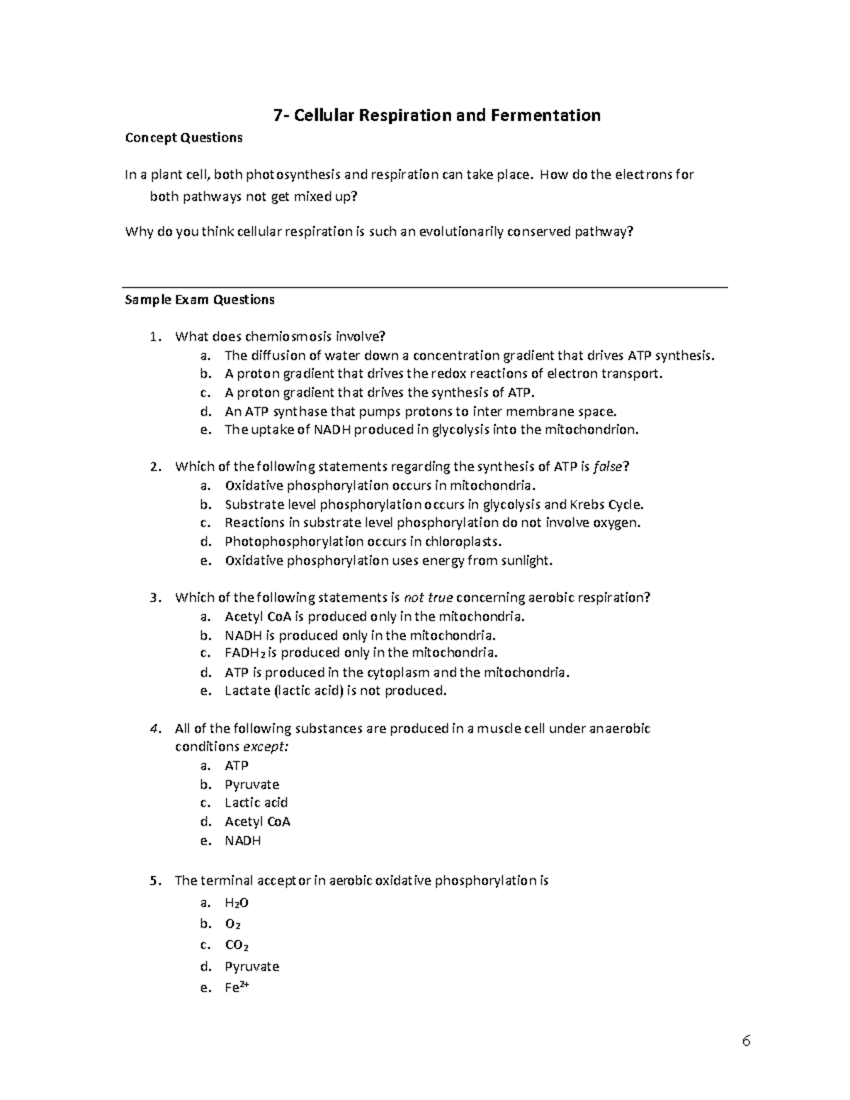 Cellular Respiration & Fermentation Concept Questions - BIO 107 - Studocu