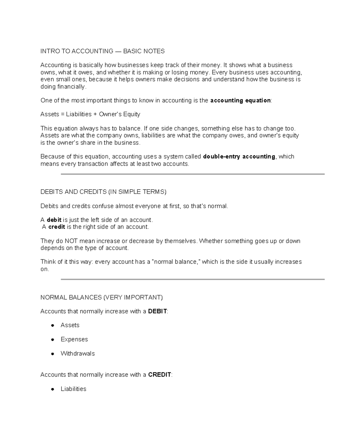 ACC 101: Intro to Accounting Basic Notes and Key Concepts - Studocu
