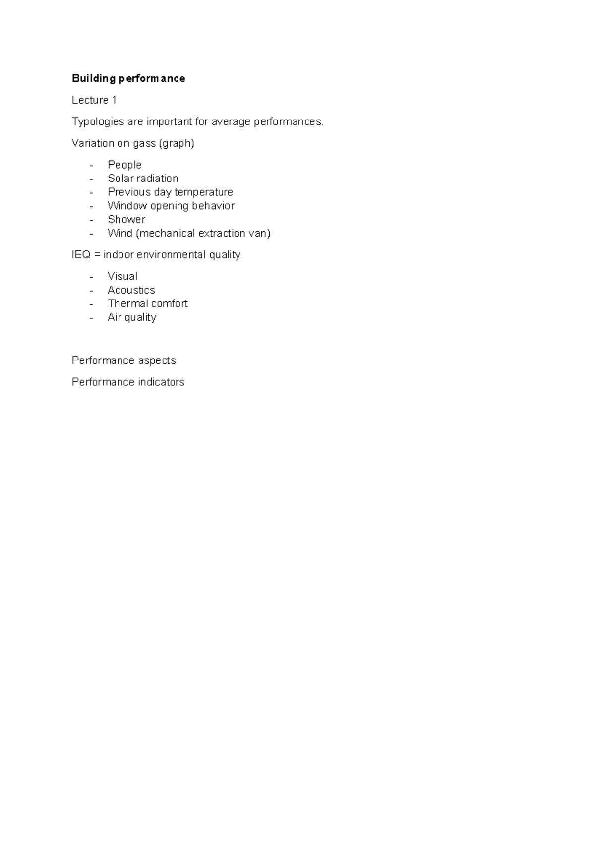 Building Performance - Lecture Notes (Course Code: BP101) - Studeersnel