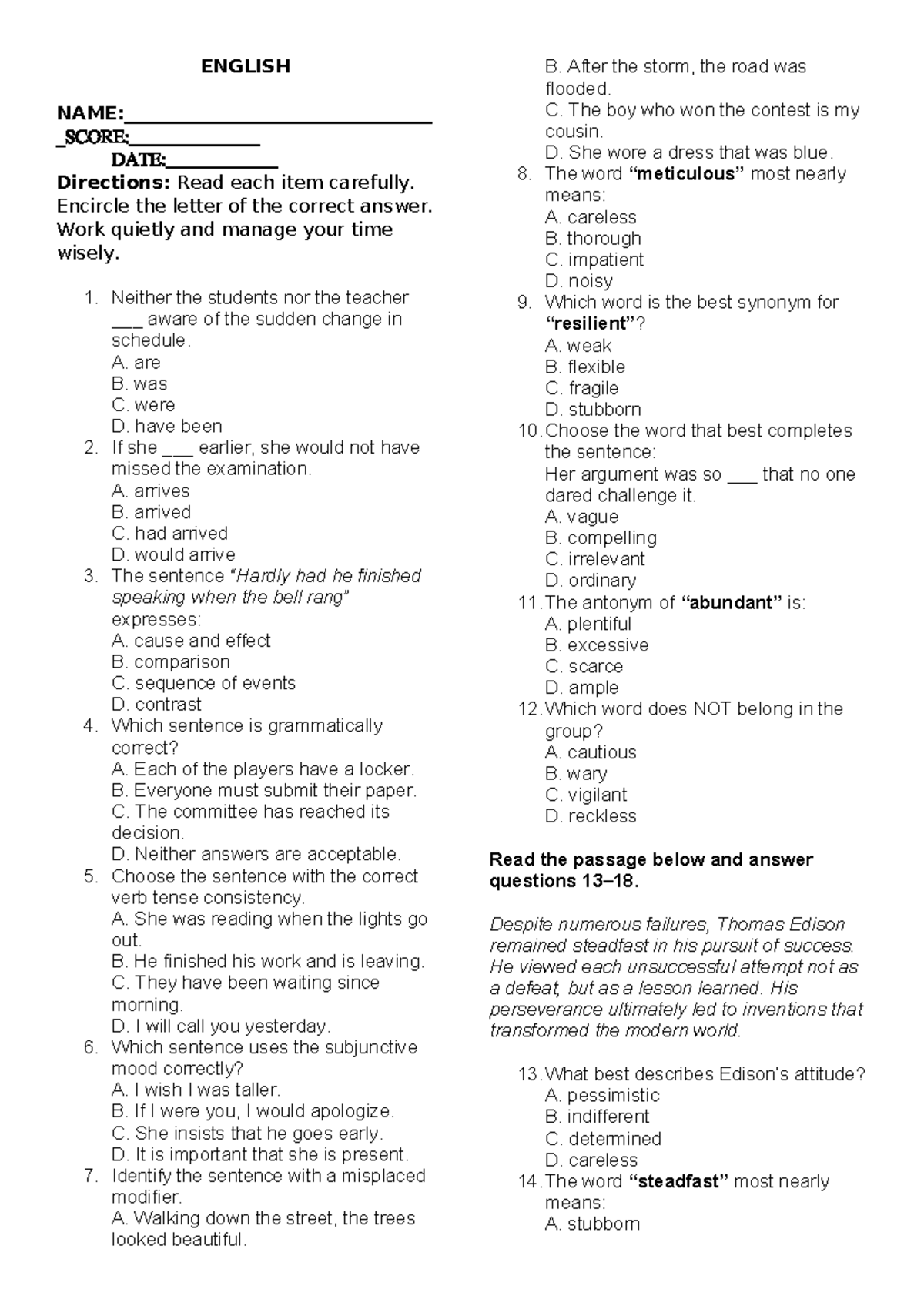 ENGLISH 4th Session - Comprehensive Reviewer for Exams - Studocu