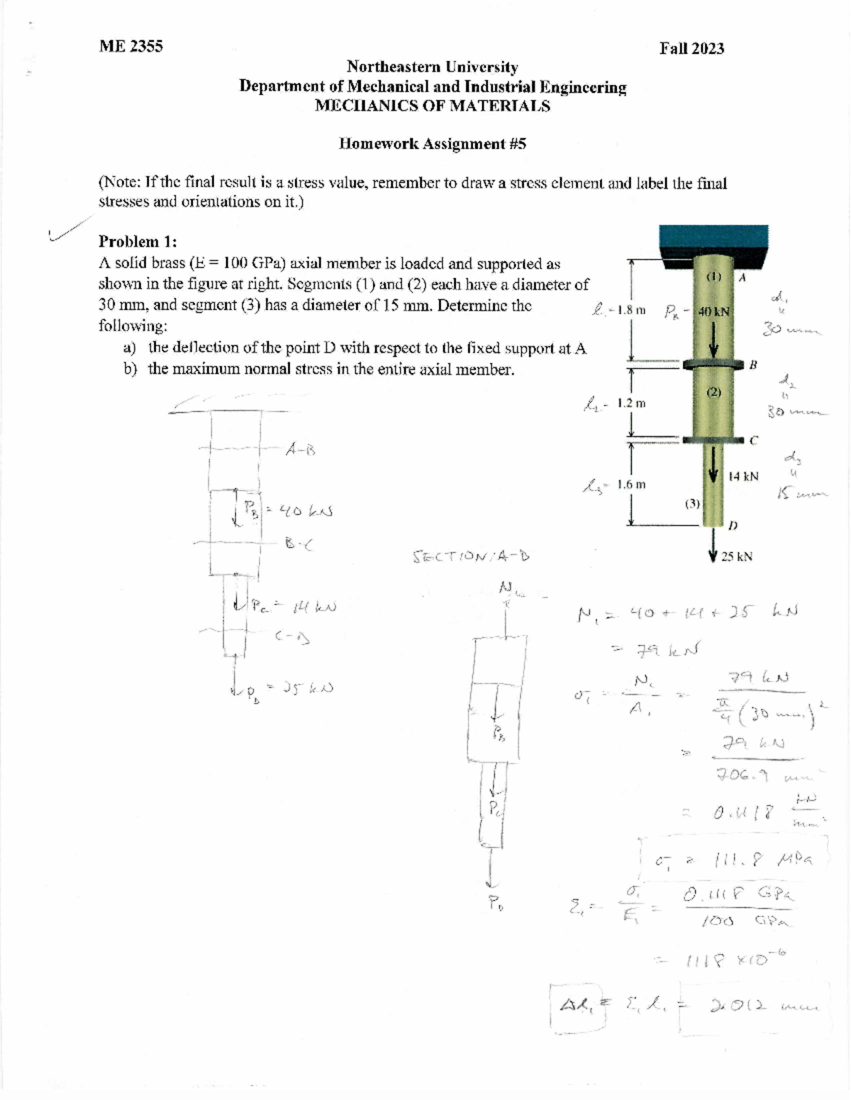 ME 2355 Fall 2023 Homework #5 Solutions - Mechanics of Materials - Studocu