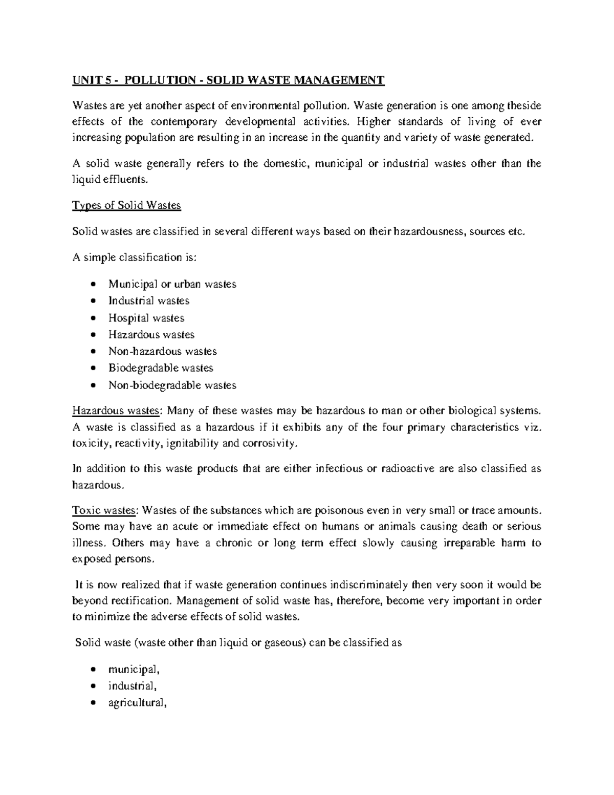 UNIT 5: Pollution and Solid Waste Management Strategies - Studocu