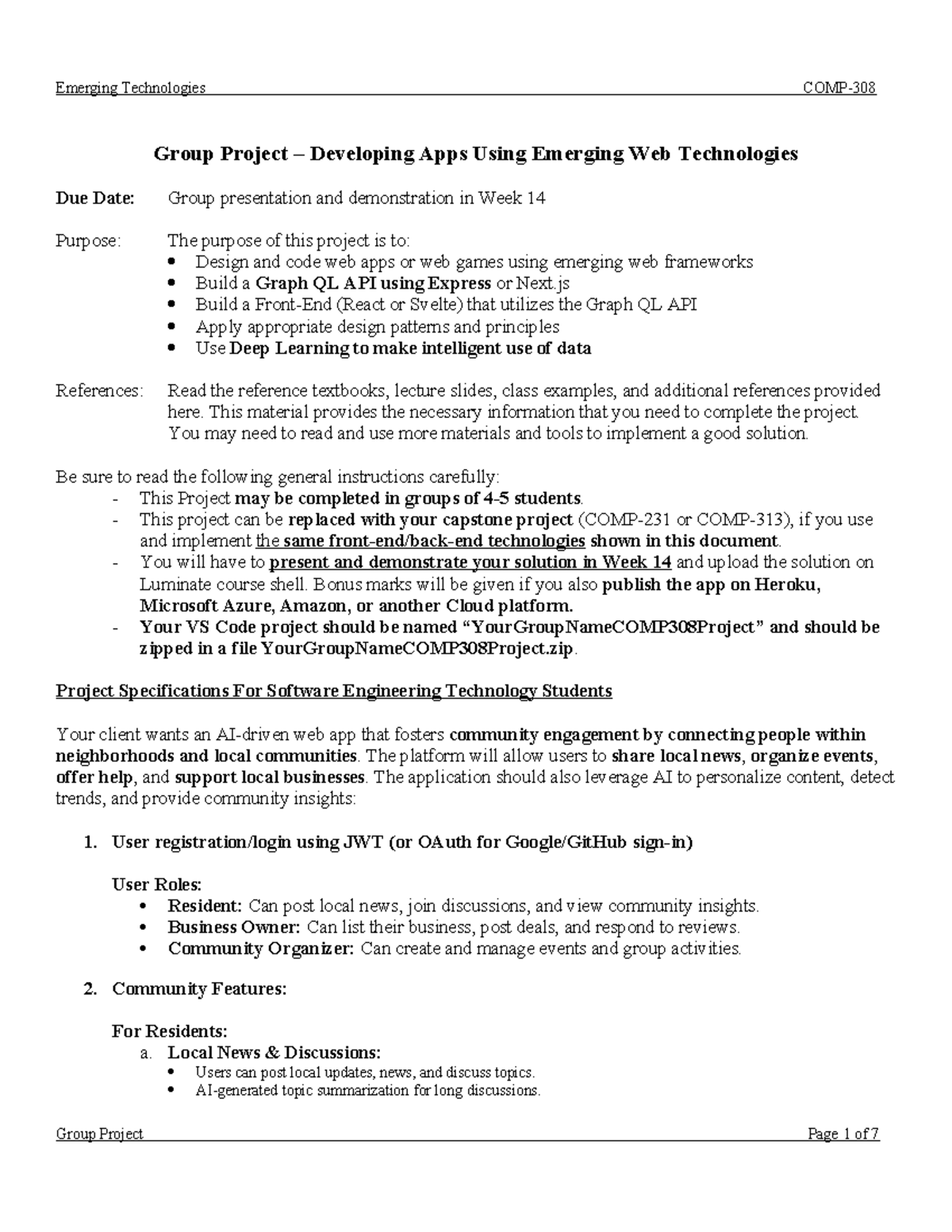 COMP308W25 Group Project: Developing Web Apps with Emerging Tech - Studocu