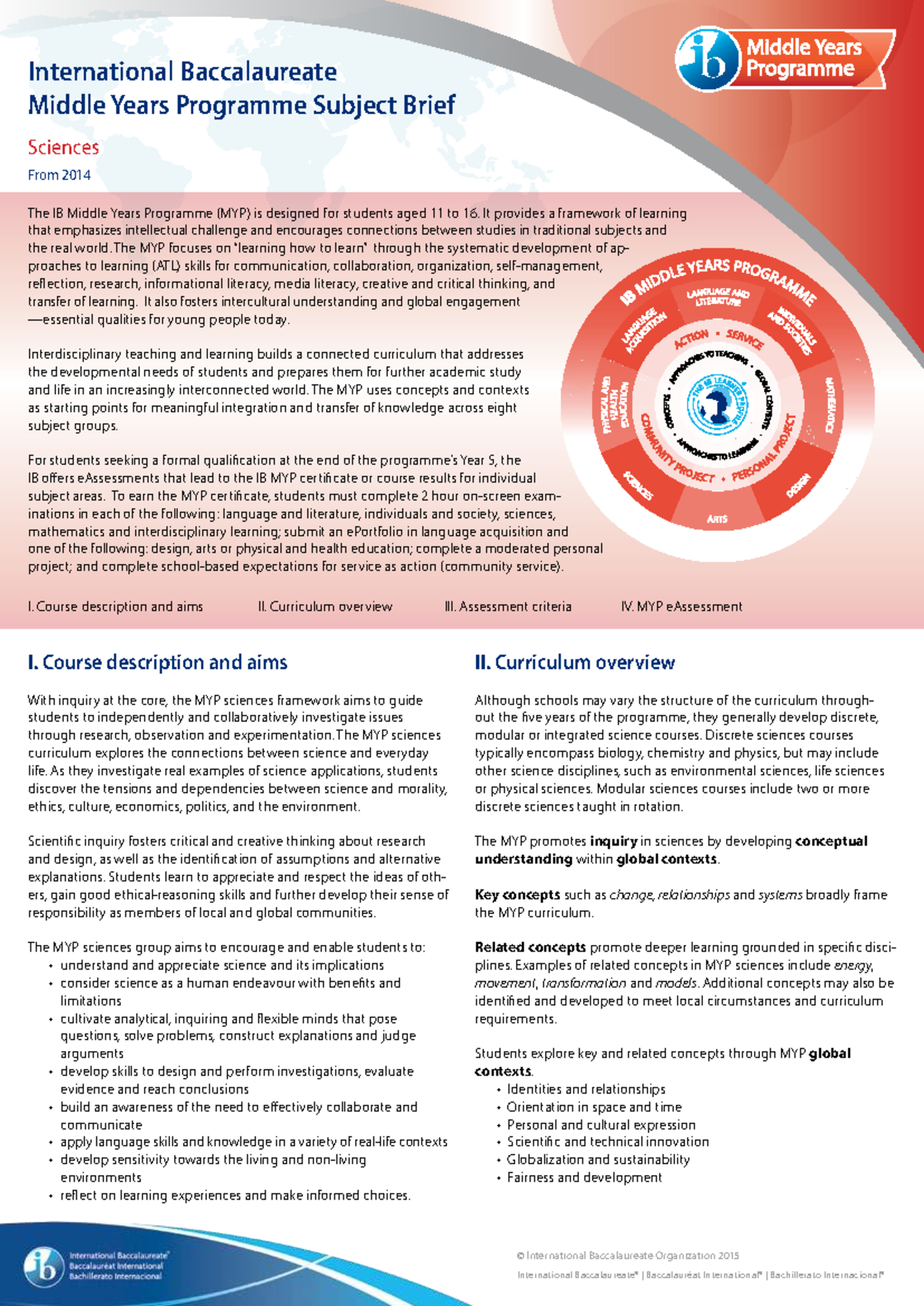 MYP Subject Brief: Sciences Overview and Curriculum Insights - Studocu
