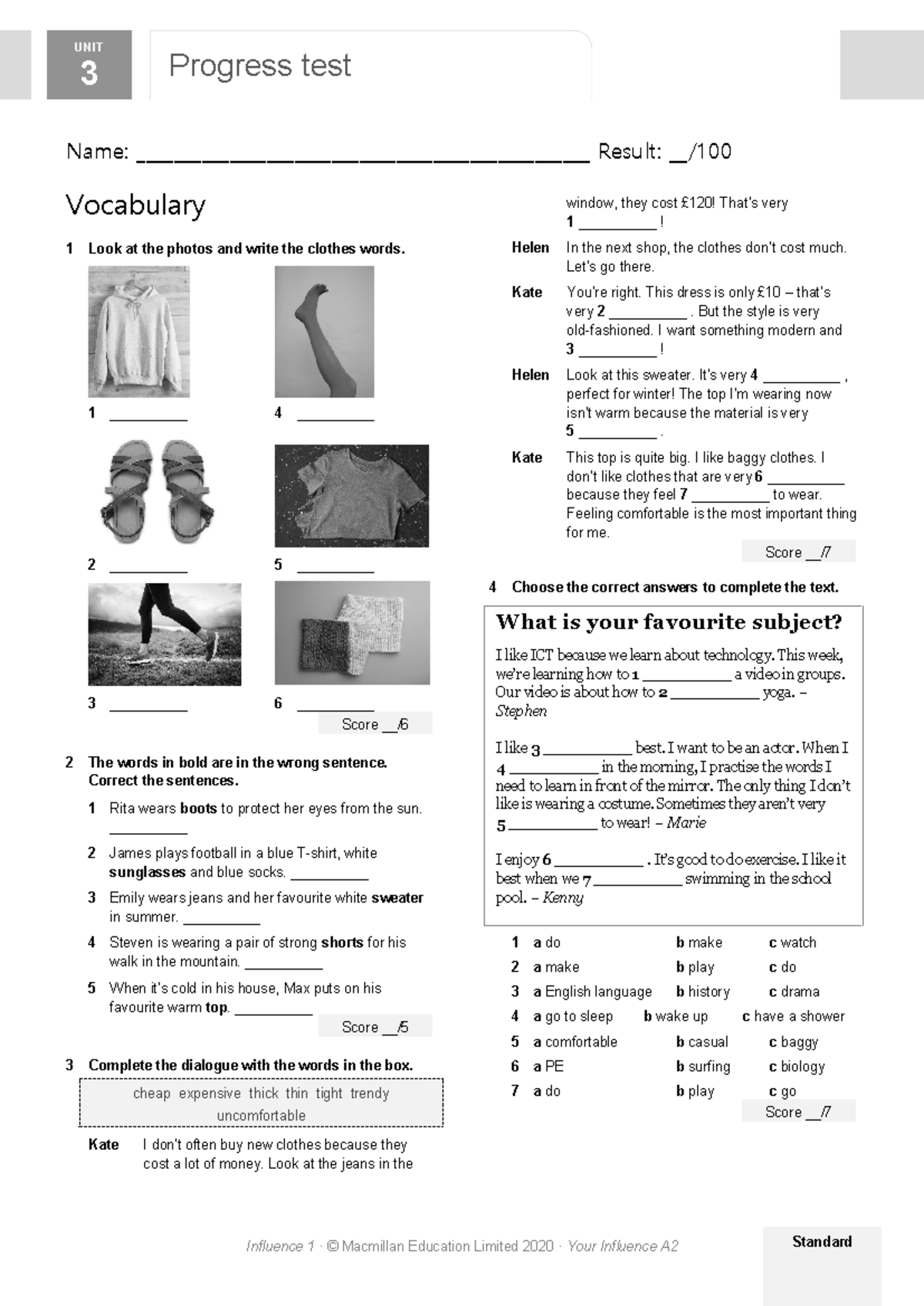 Influence 1 Progress Test – Unit 3 Overview and Exercises - Studocu