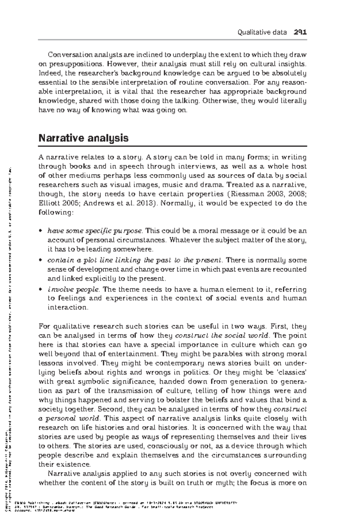 Narrative Analysis: Understanding Qualitative Data in Research F - Studocu