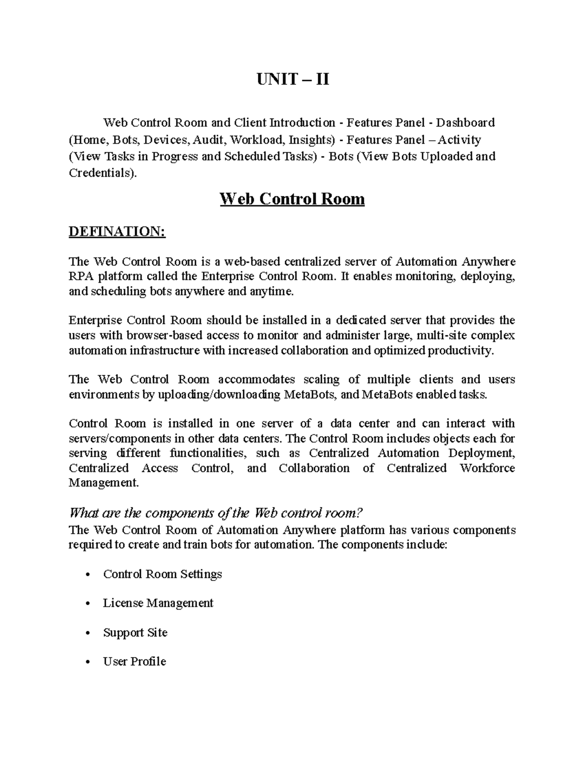 RPA 202 - Web Control Room Overview and Bot Management Guide - Studocu