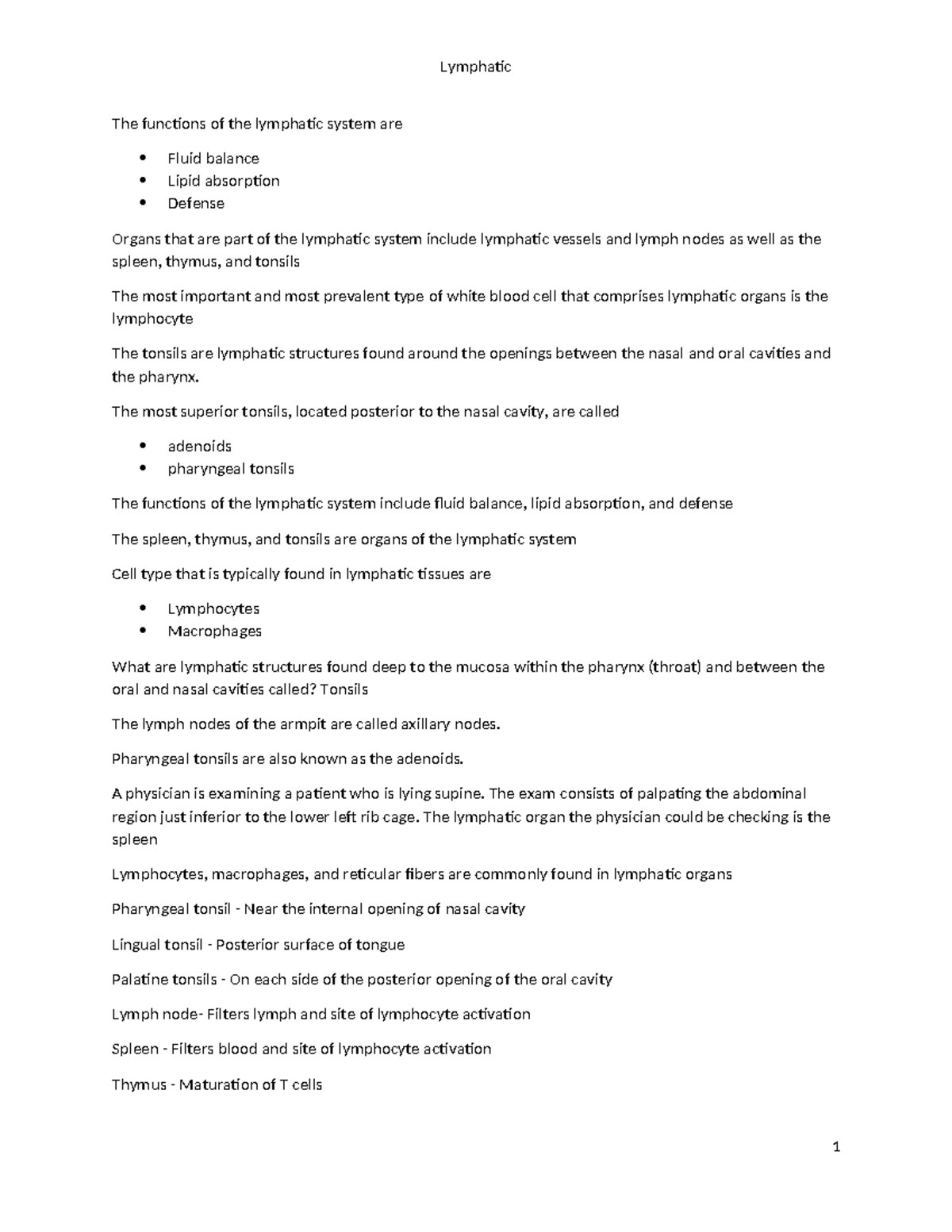Lymphatic System Functions and Structures - Study Notes for BIO 101 ...