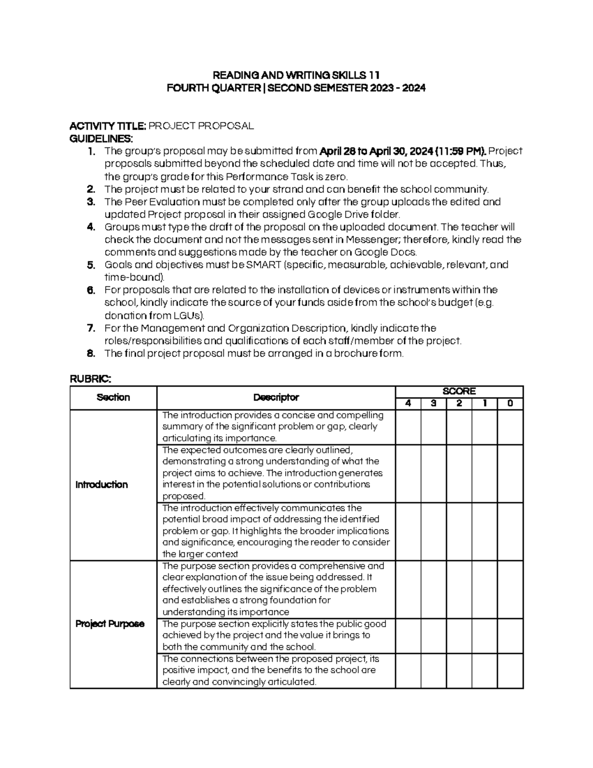 READING & WRITING SKILLS 11: Project Proposal Guidelines for 2023-24 ...