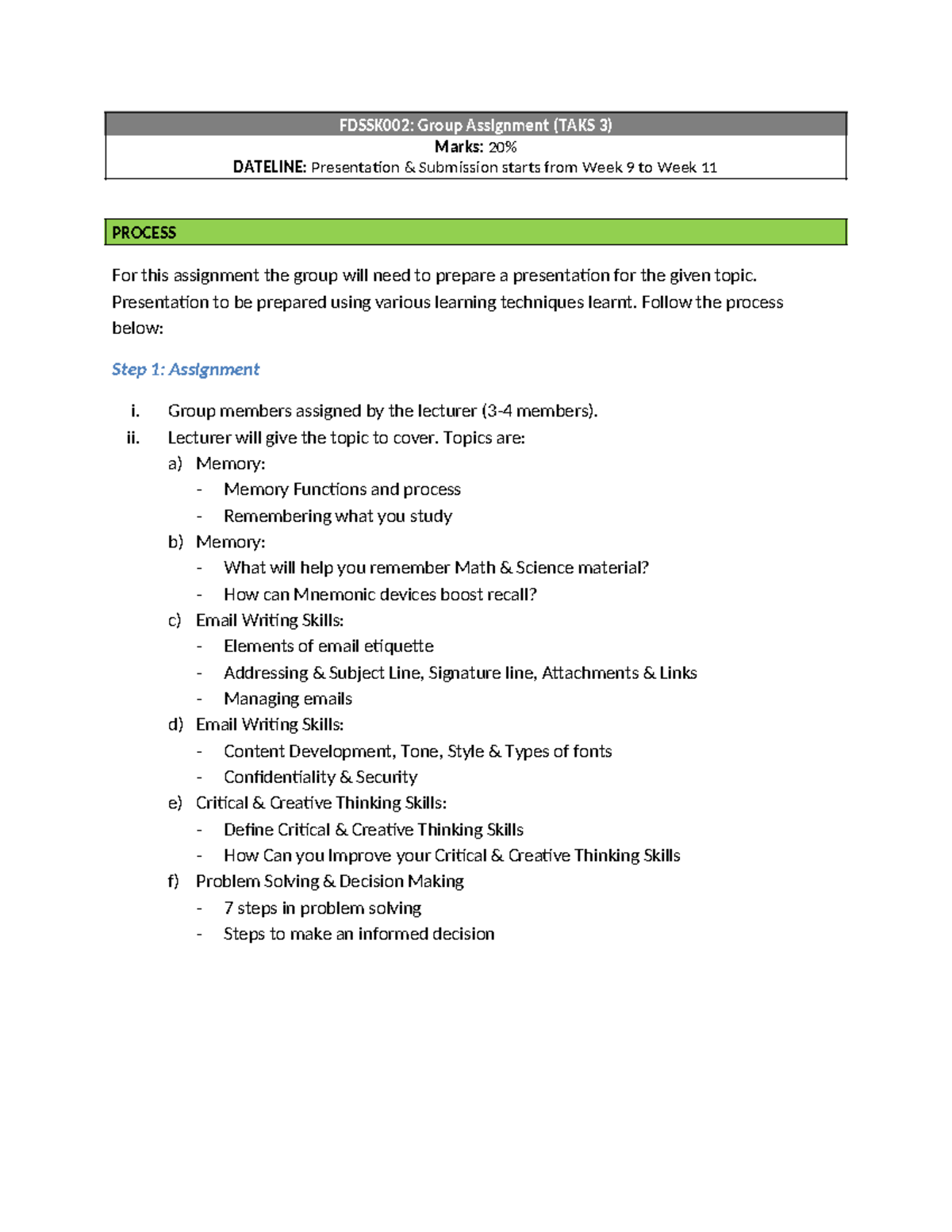 FDSSK002: Group Assignment Workshop - Presentation Guide V2 - Studocu