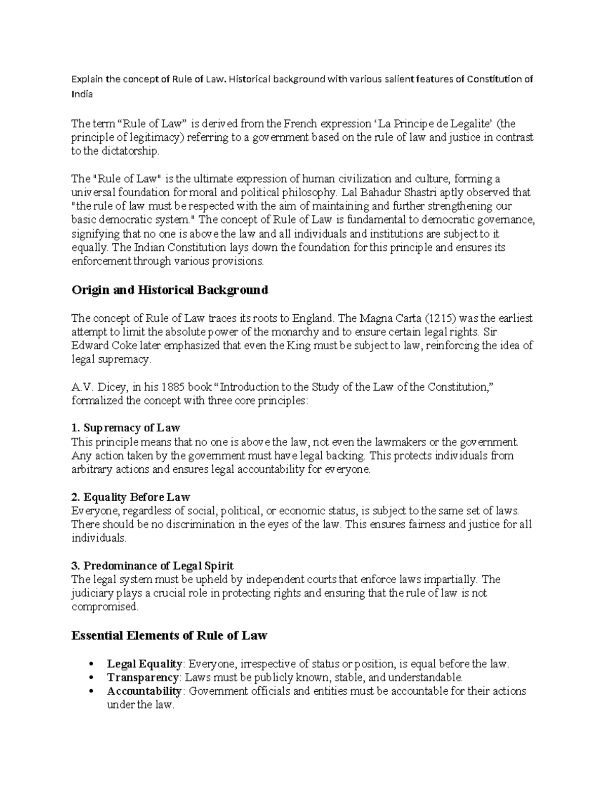 01 Explain the concept of Rule of Law - Historical background with ...
