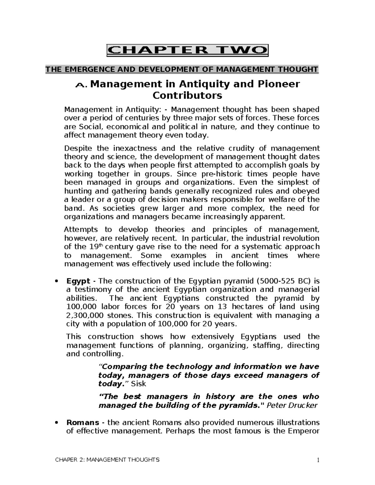 Chapter 2 - The Evolution of Management Thought and Practice - Studocu