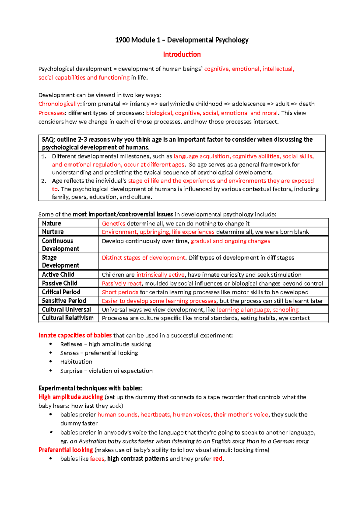 1900 Module 1.1 - Key Concepts in Developmental Psychology - Studocu