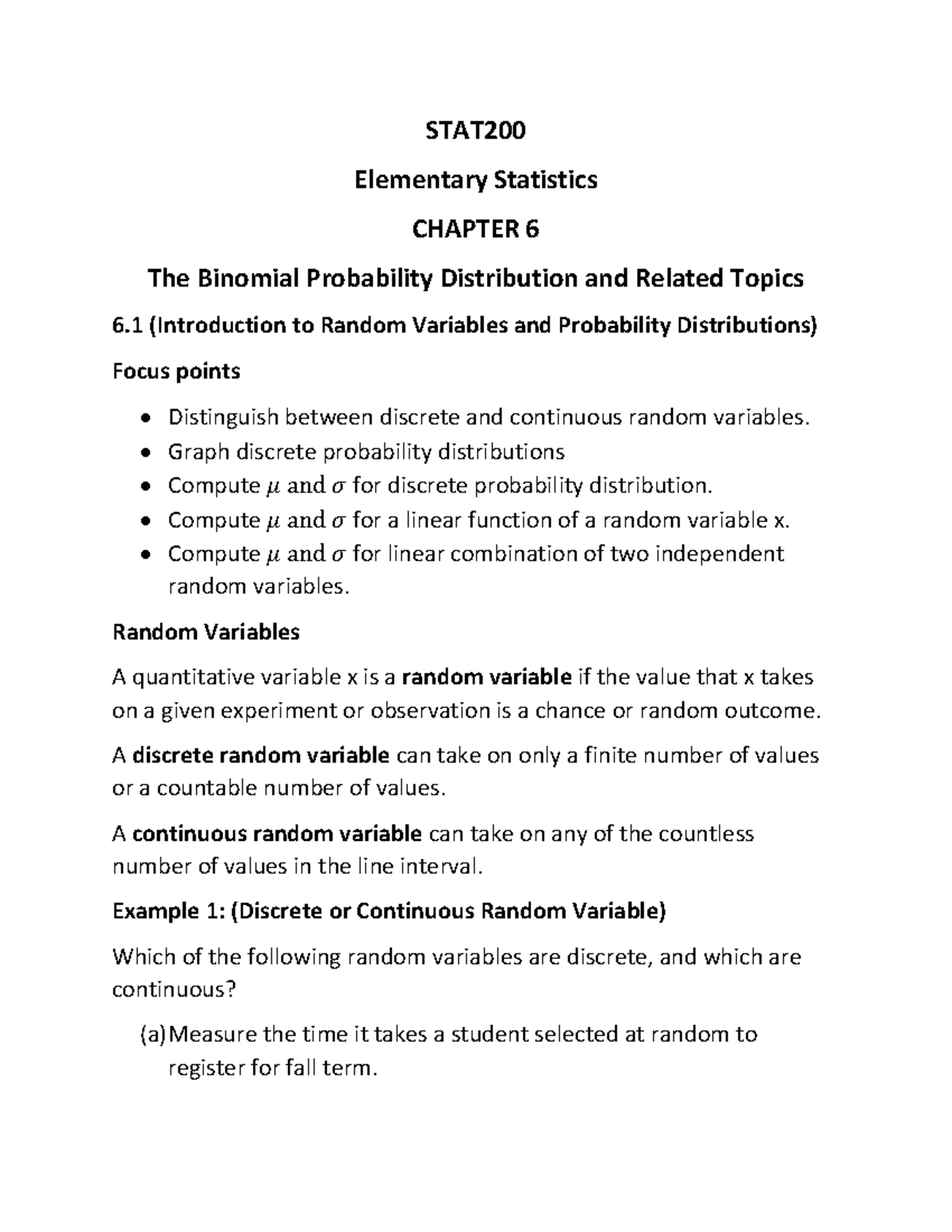 STAT200 Elementary Statistics: Chapter 6 - Binomial Probability ...