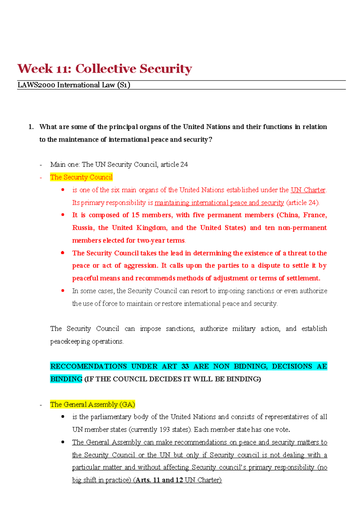 Week 11: Collective Security in International Law (LAWS2000) - Studocu