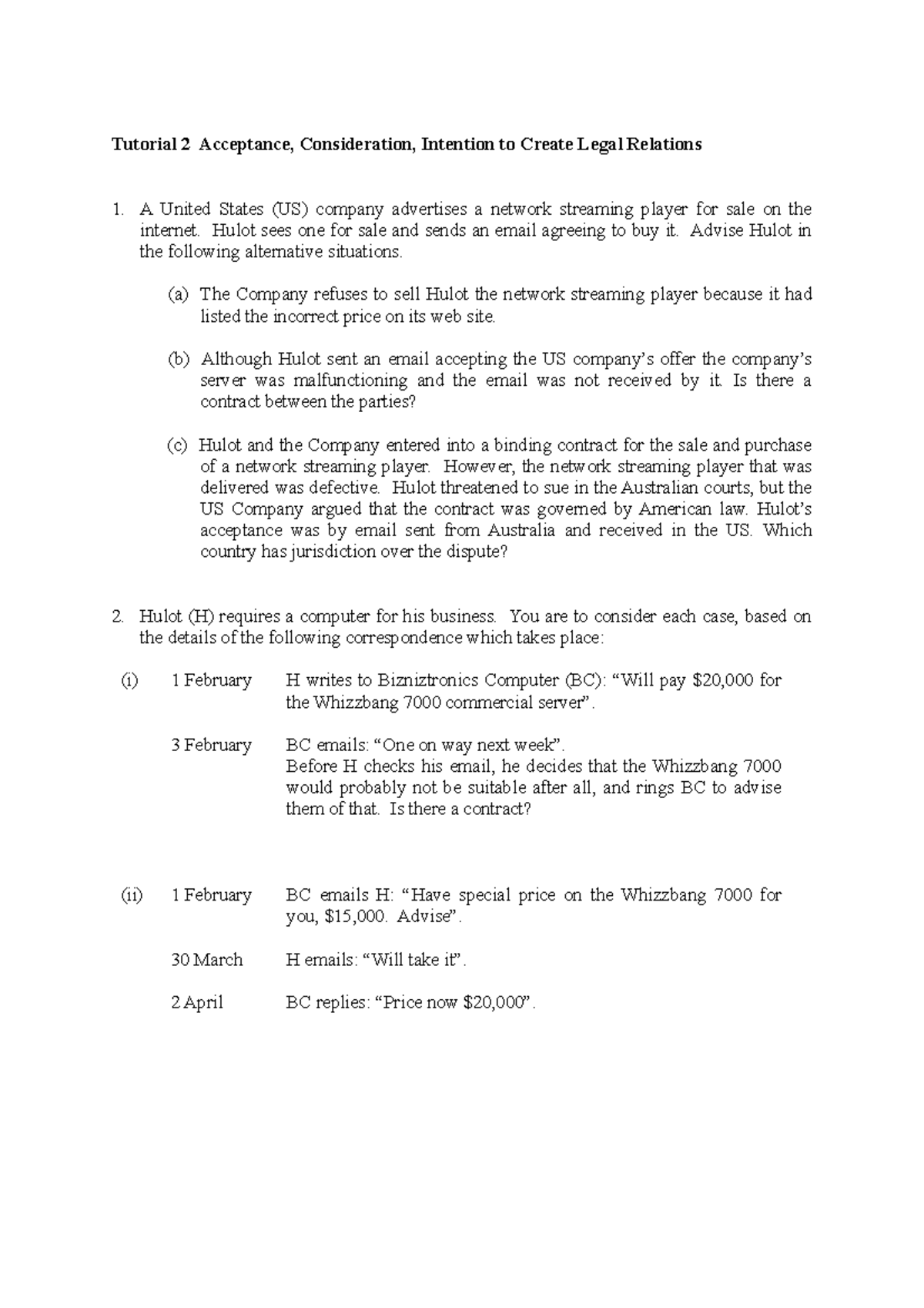 Tutorial 2 Acceptance - practice - Tutorial 2 Acceptance, Consideration ...