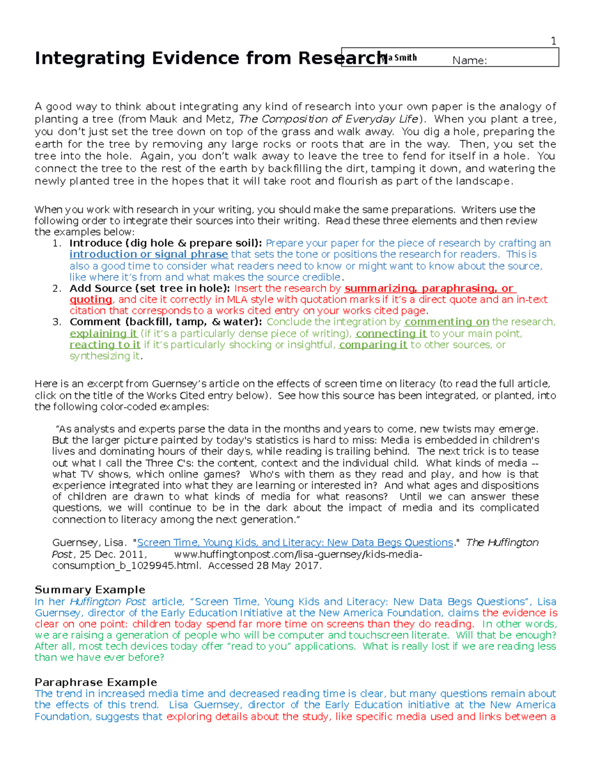 Integrating Evidence into Writing: A Guide for Research Prep - Studocu