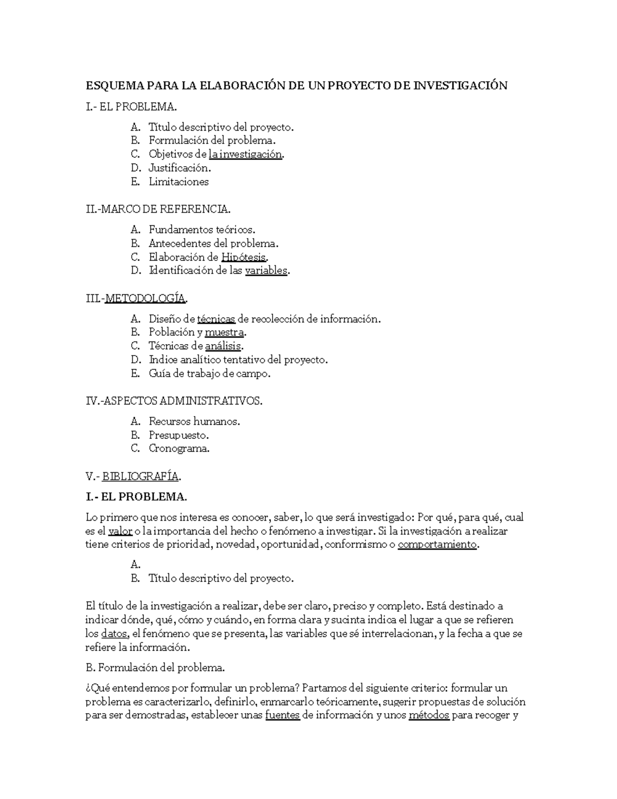 ESQUEMA PARA LA ELABORACIÓN DE UN PROYECTO DE INVESTIGACIÓN - Studocu