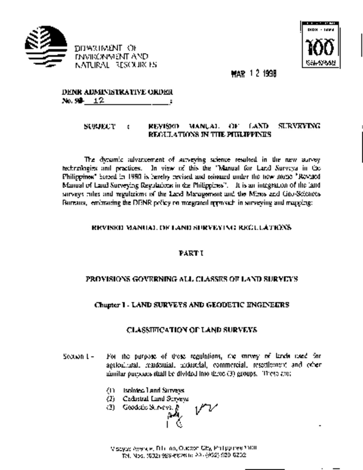 DAO 1998-12 Revised Manual on Land Surveying regulations in the ...
