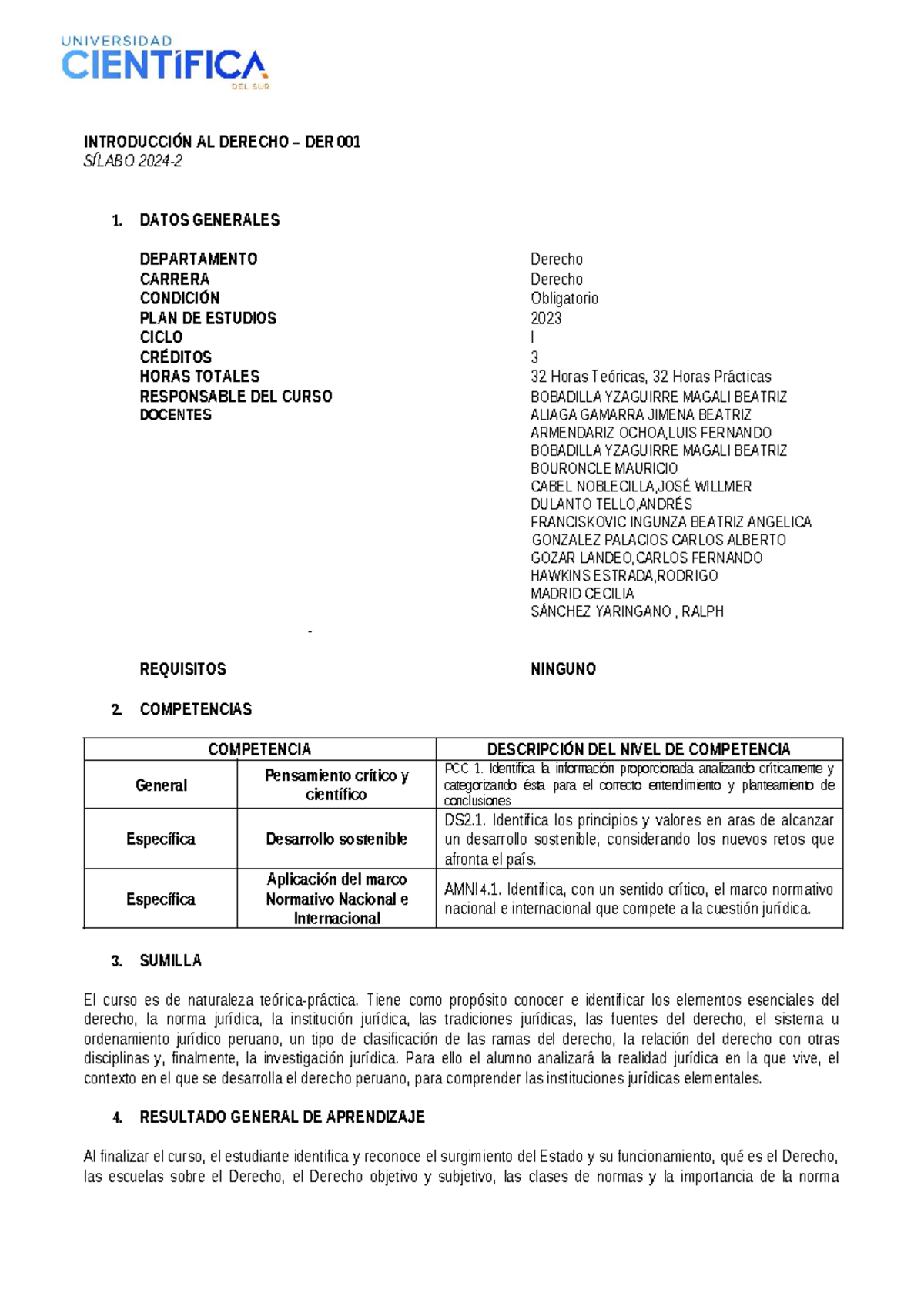 Sílabos de Introducción al Derecho 2024-2 PG: Contenidos y Evaluación - Document Preview