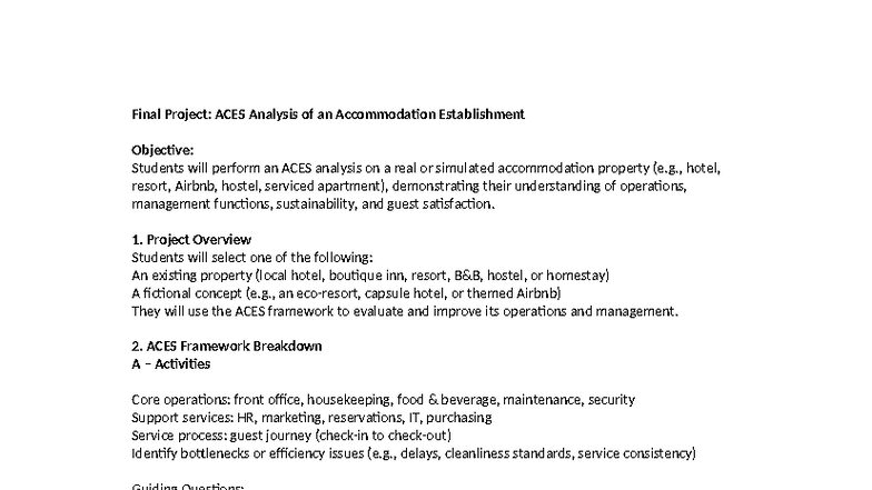Final Project: ACES Case Study on Accommodation Establishments - Studocu