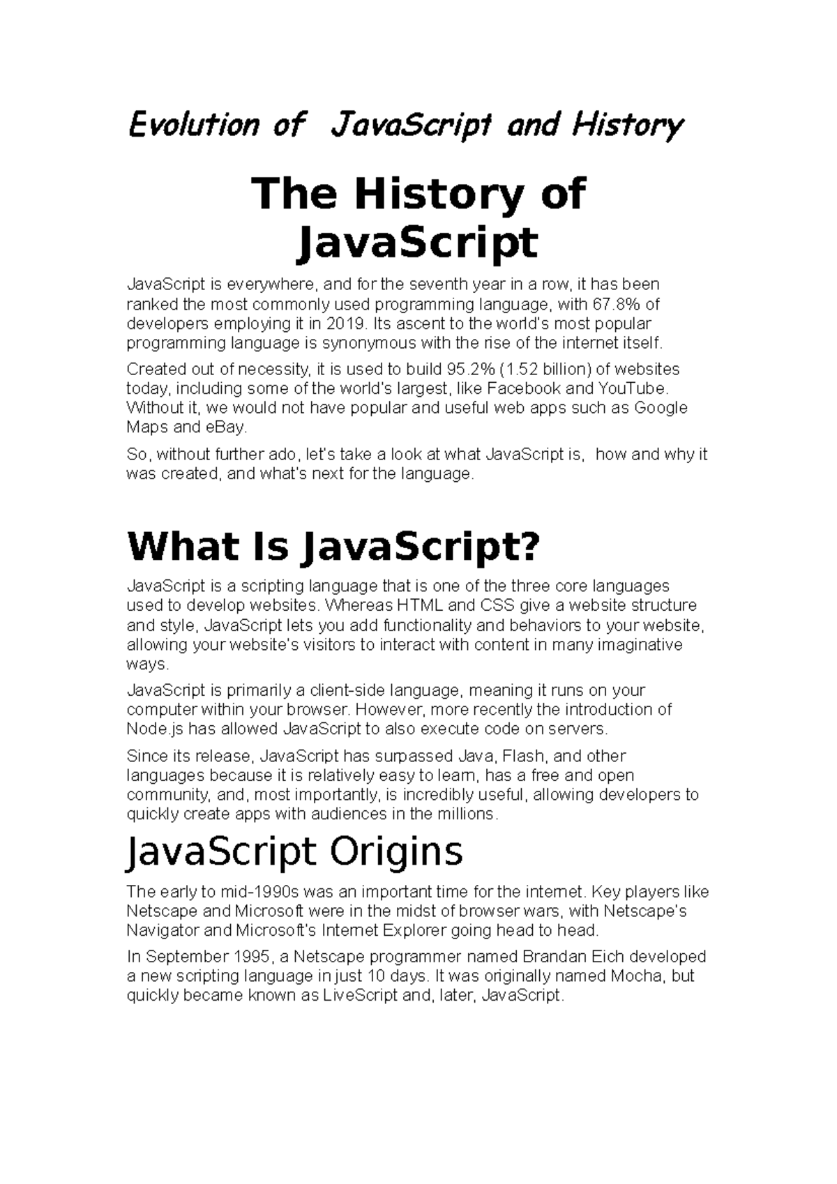 Evolution of Java Script and History - Evolution of JavaScript and ...