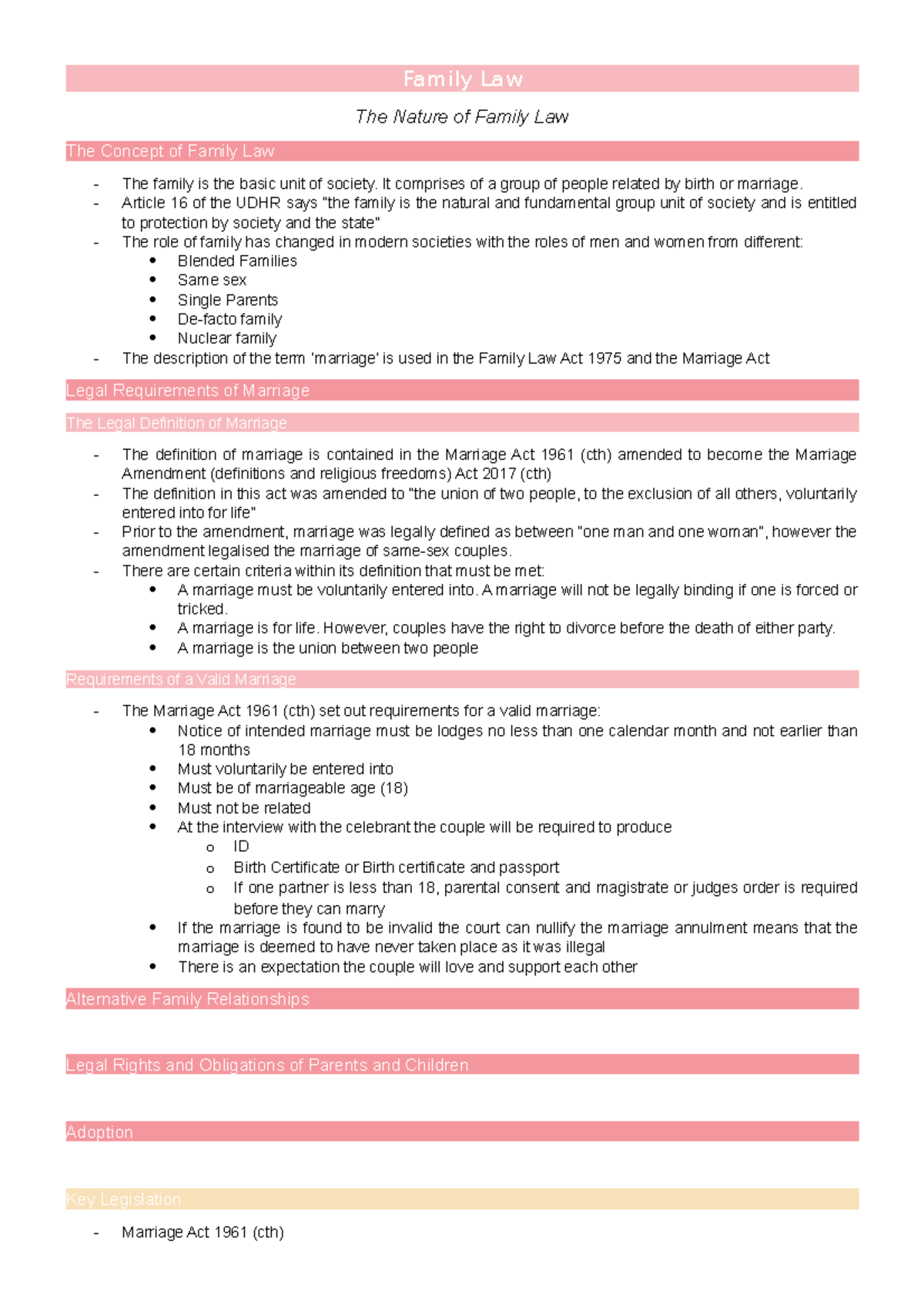 Family Law Notes: Key Concepts and Legislation Overview - Studocu