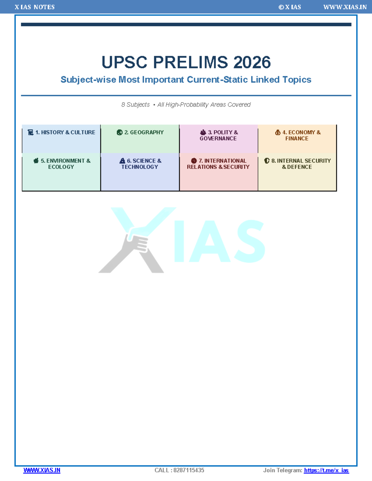 X IAS NOTES X IAS UPSC PRELIMS 2026 Key Current Affairs & Static Topics ...