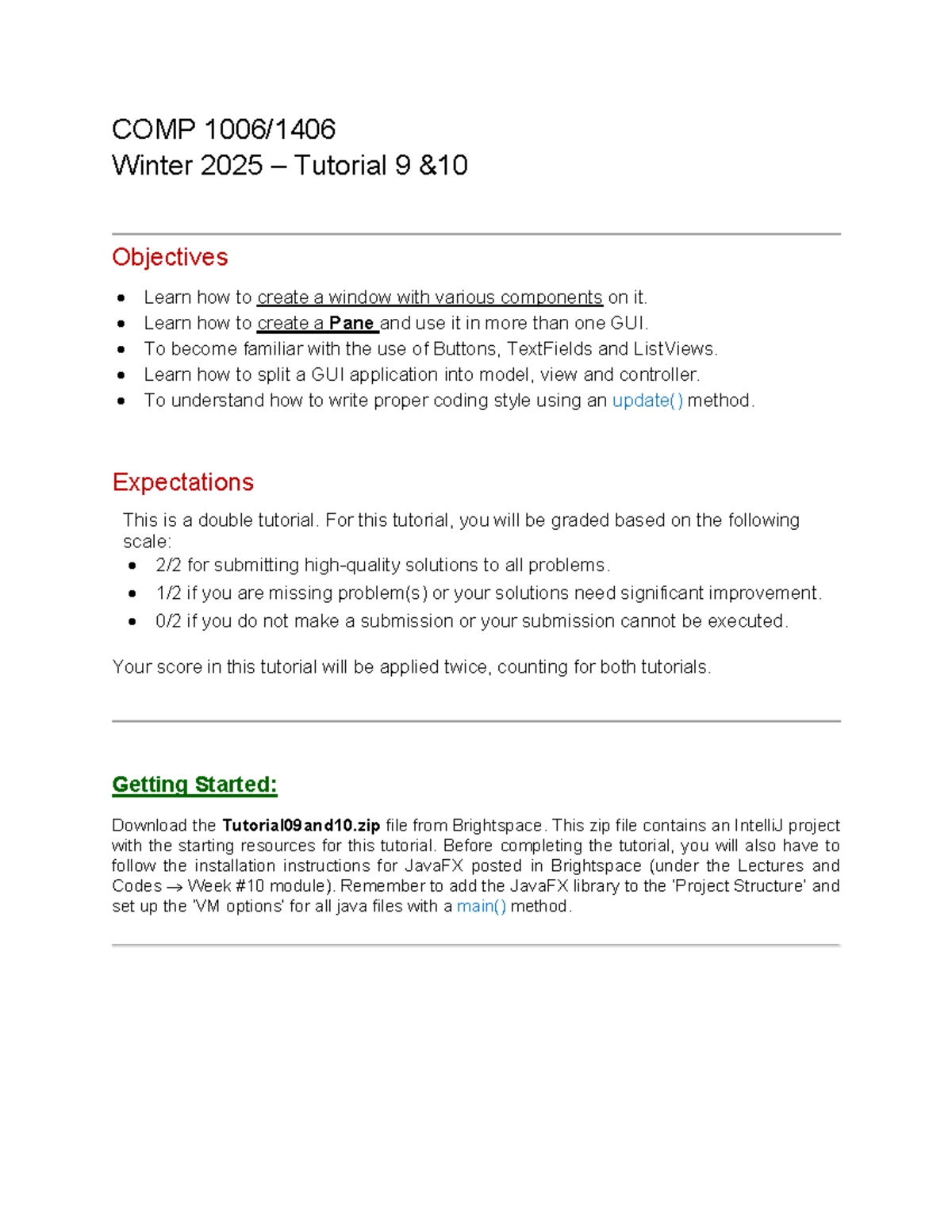 Comp 1006 Winter 2025 Tutorial 9 and 10: GUI application development ...