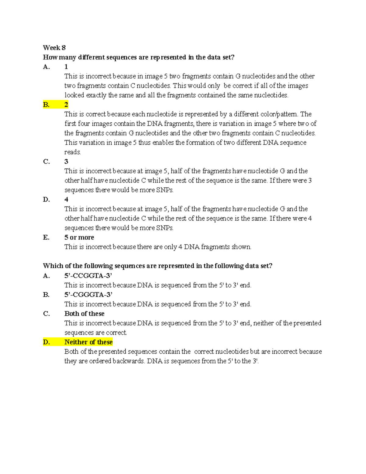 LS 7C Week 8 Clicker Qs and Answers: DNA Sequence Analysis - Studocu
