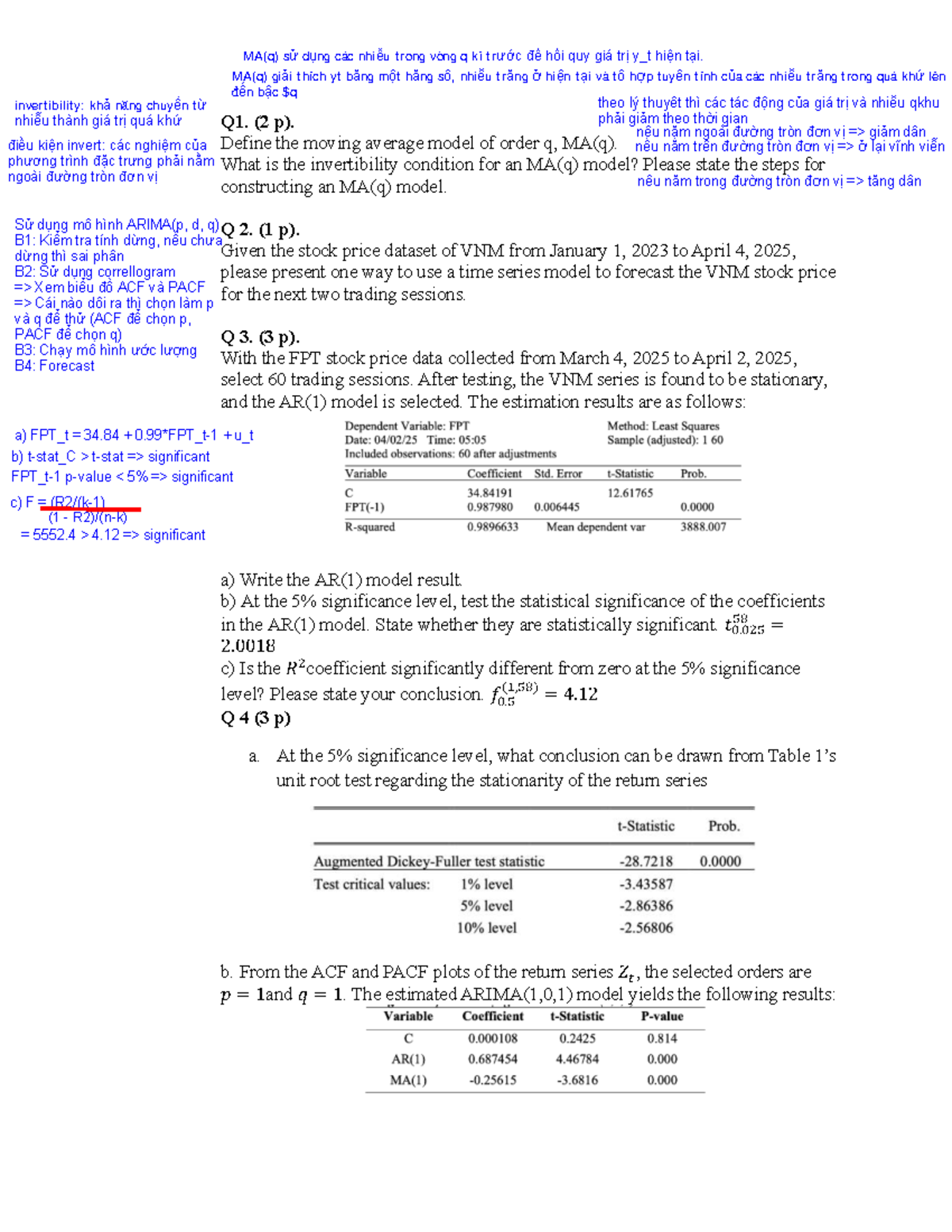 MA(q) Model and ARIMA Analysis for VNM and FPT Stock Prices - Studocu