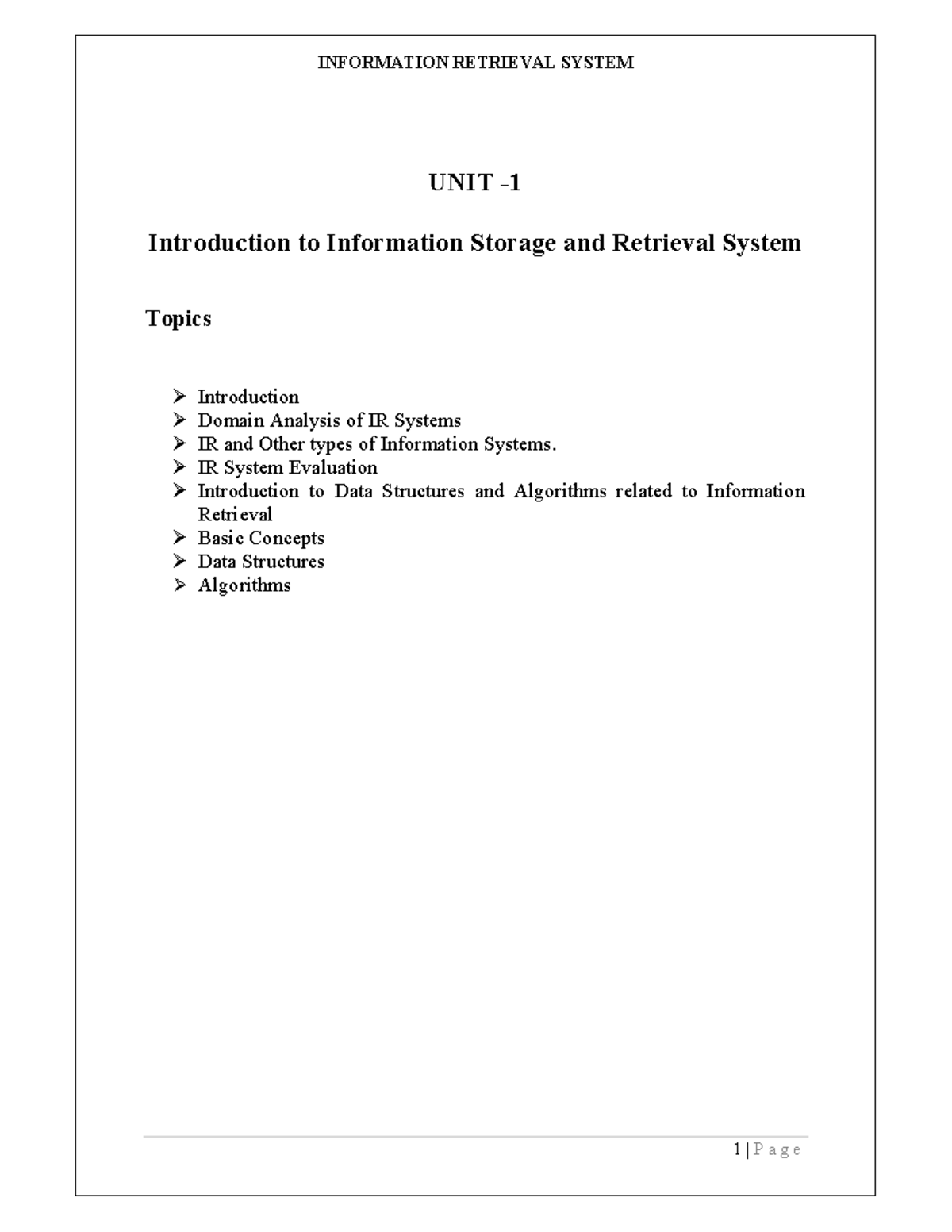 Information Storage and Retrieval Systems - IT IRS Overview - Studocu