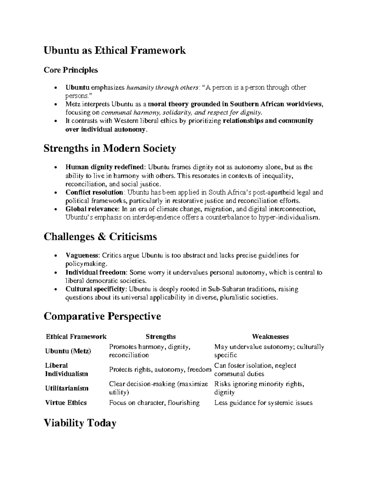 Ubuntu as Ethical Framework: Core Principles and Modern Relevance - Studocu