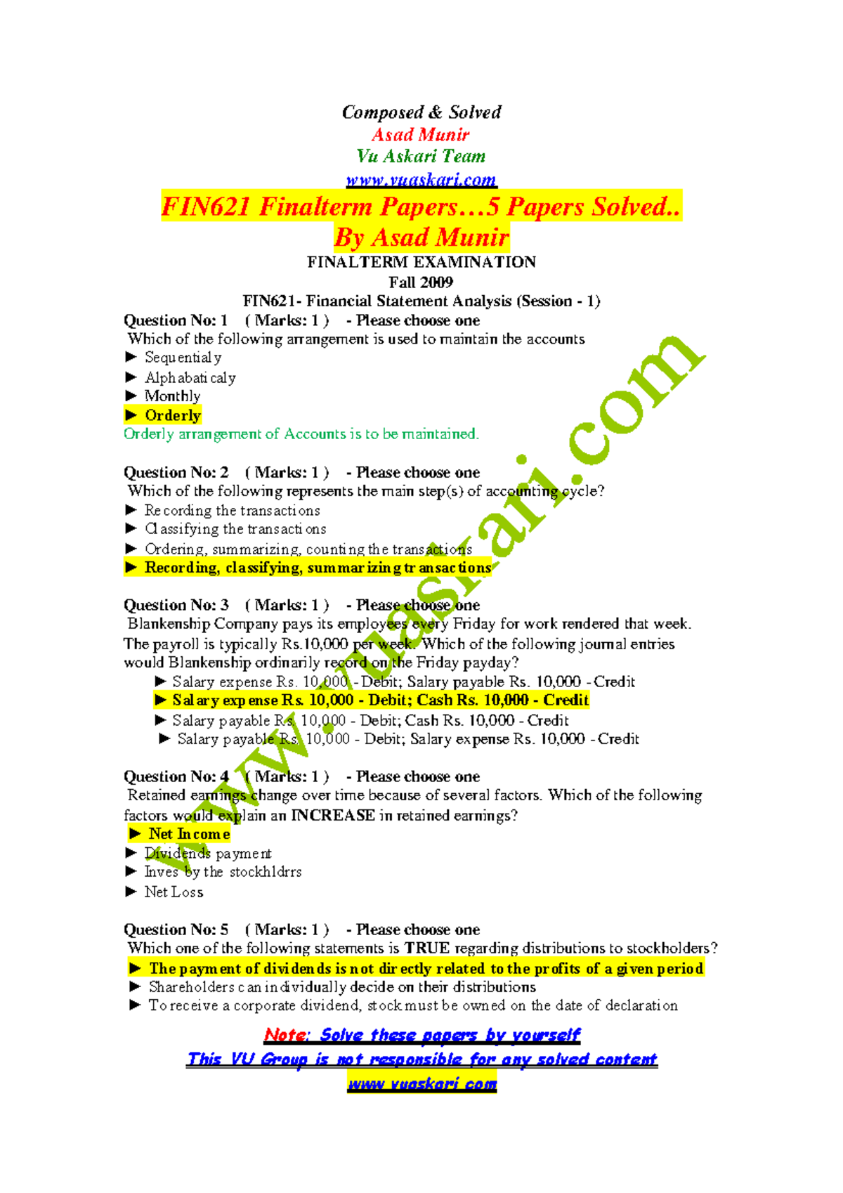 FIN621 Finalterm Papers Solved by Asad Munir - Comprehensive Guide ...