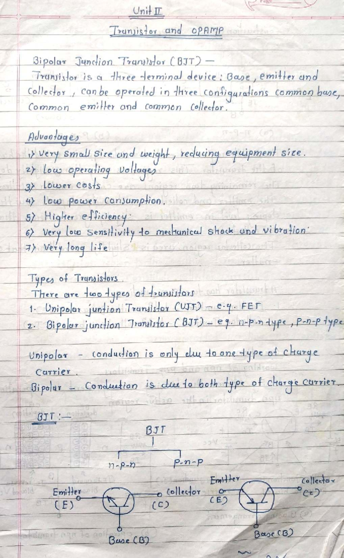 BXE Unit II: Transistor and OPAMP - BJT Fundamentals and Applications ...