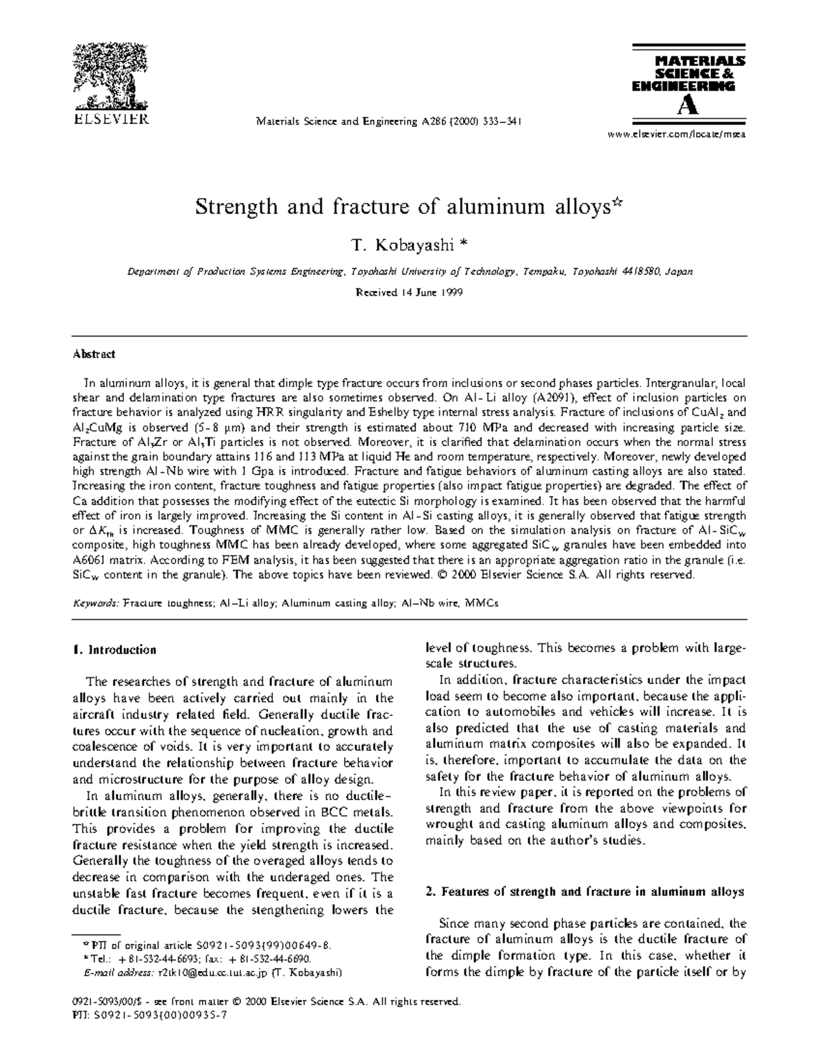 Strength and Fracture Analysis of Aluminum Alloys - A286 341 - Studocu