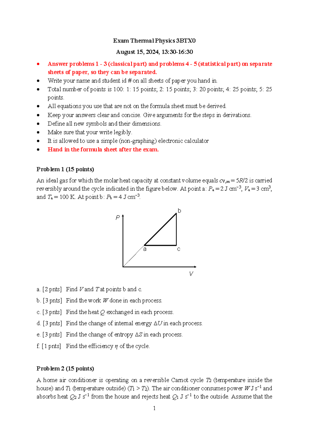 Final Exam 3BTX0: Thermal Physics Problems and Solutions - Studeersnel