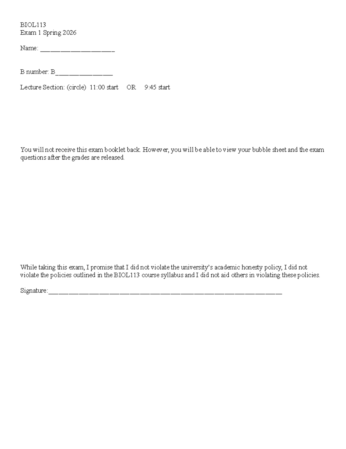 BIOL113 Spring 2026 Exam 1 Answer Key and Review - Studocu